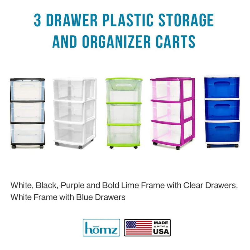 Homz 3 Drawer Medium Storage Container Tower, Clear Drawers/Lime Frame (2 Pack)