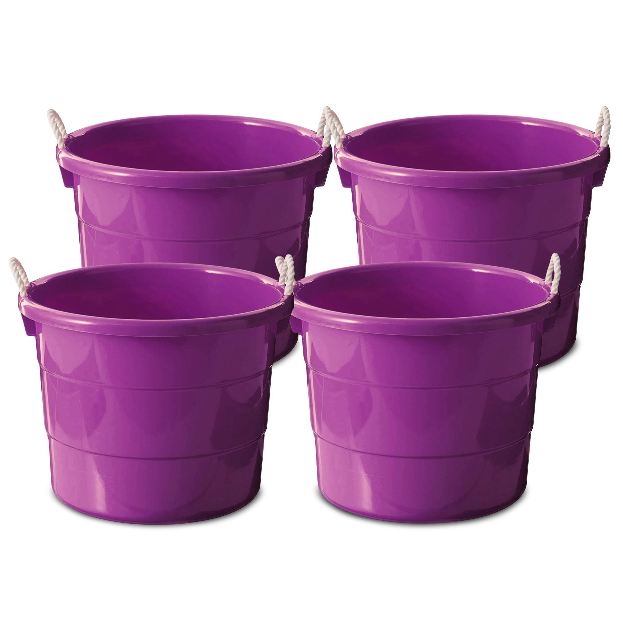 Homz 17 Gallon Indoor Outdoor Storage Bucket w/ Rope Handles, Orchid (4 Pack) - VMInnovations