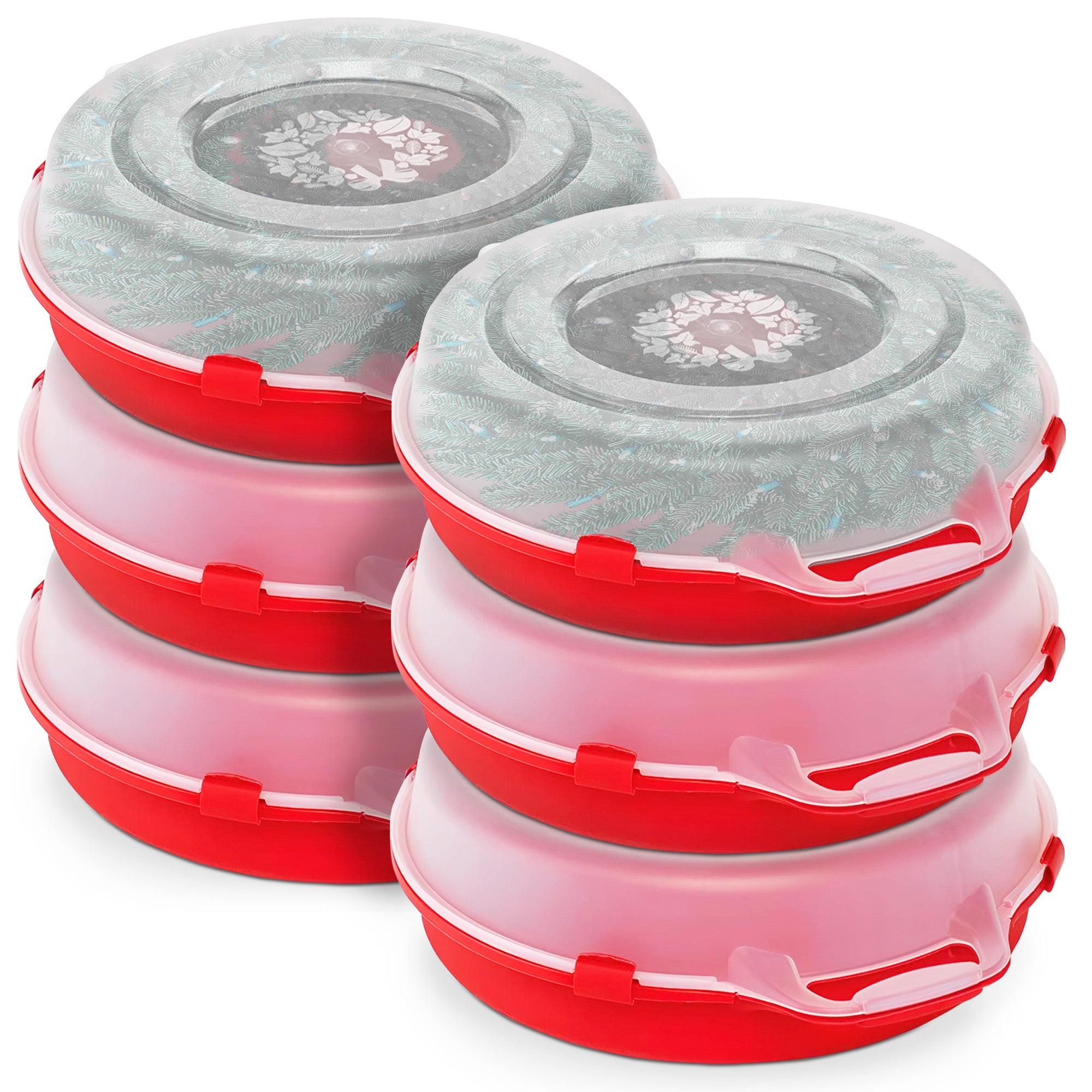 Homz 24 Inch Seasonal Holiday Christmas Plastic Wreath Storage Box, Red (6 Pack) - VMInnovations