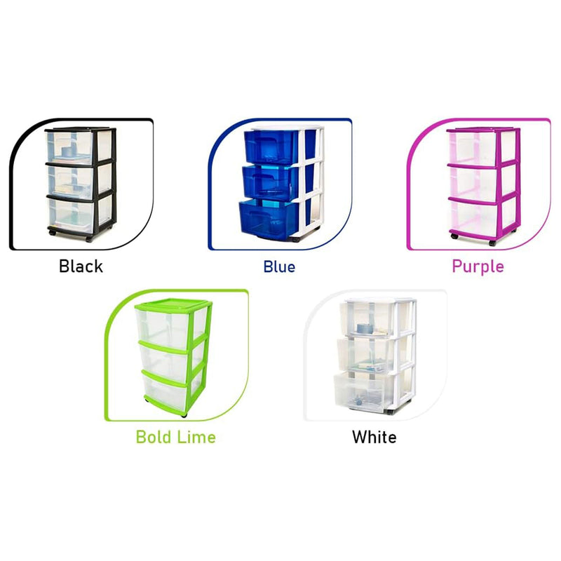 Homz Plastic 3 Drawer Medium Storage Tower, Clear Drawers/White Frame (2 Pack)