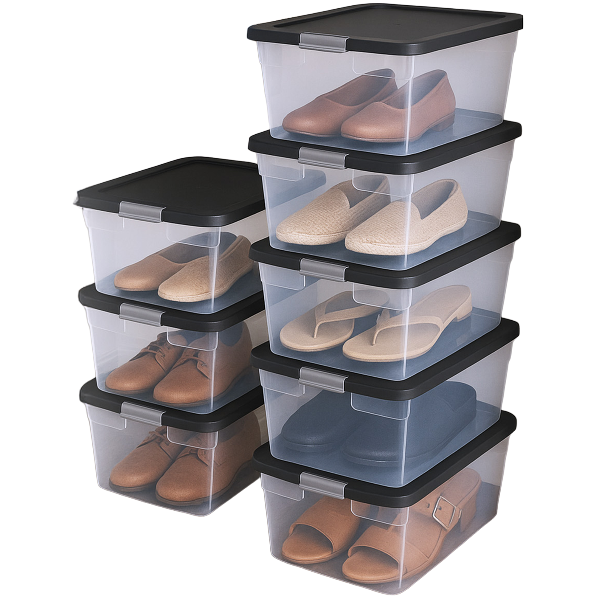 Homz 15 Qt Stackable Plastic Storage Container w/Snaplock Lid, Gray (8 Pack)