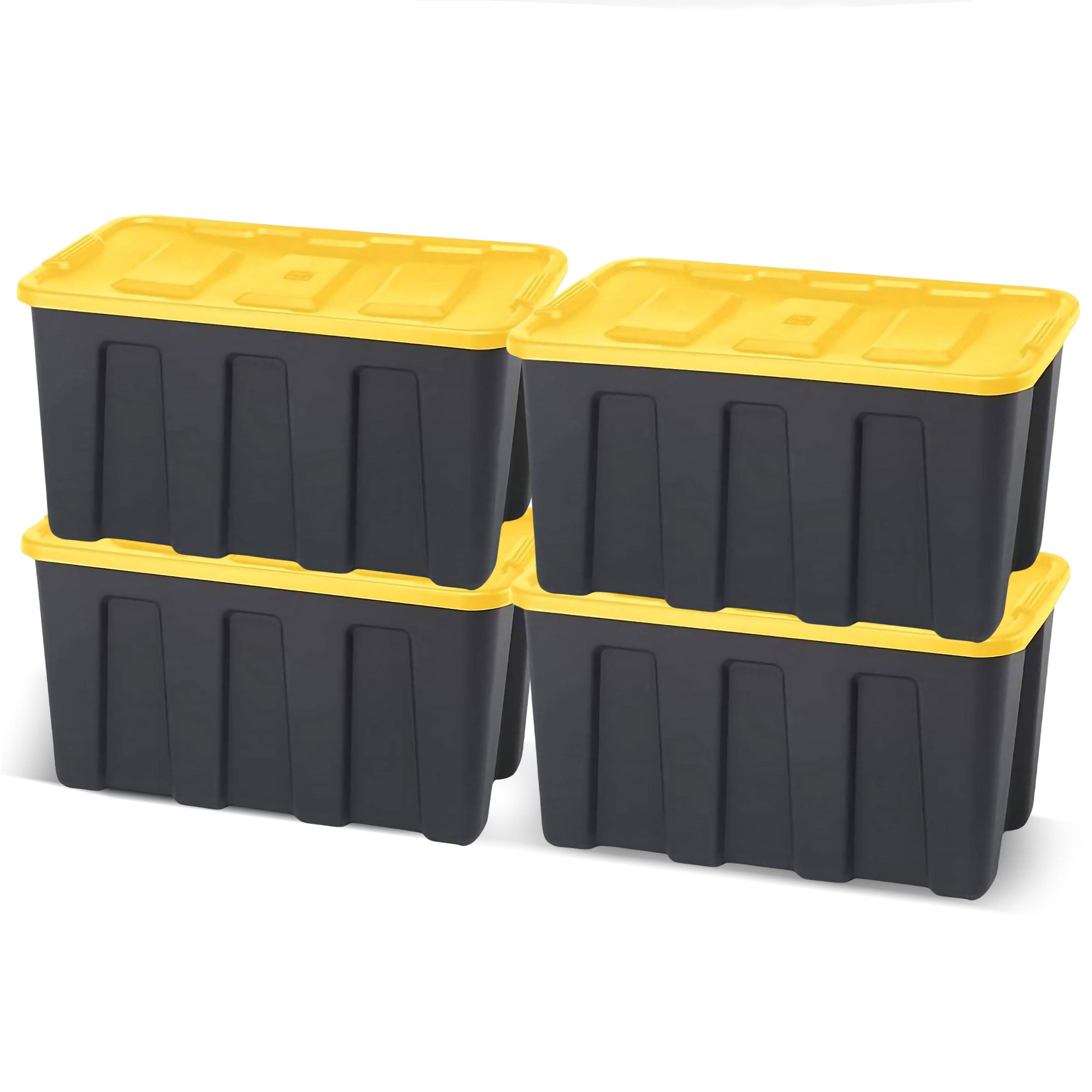 Homz 34 Gallon Durabilt Home Storage Container with Lid, Black/Yellow (4 Pack) - VMInnovations