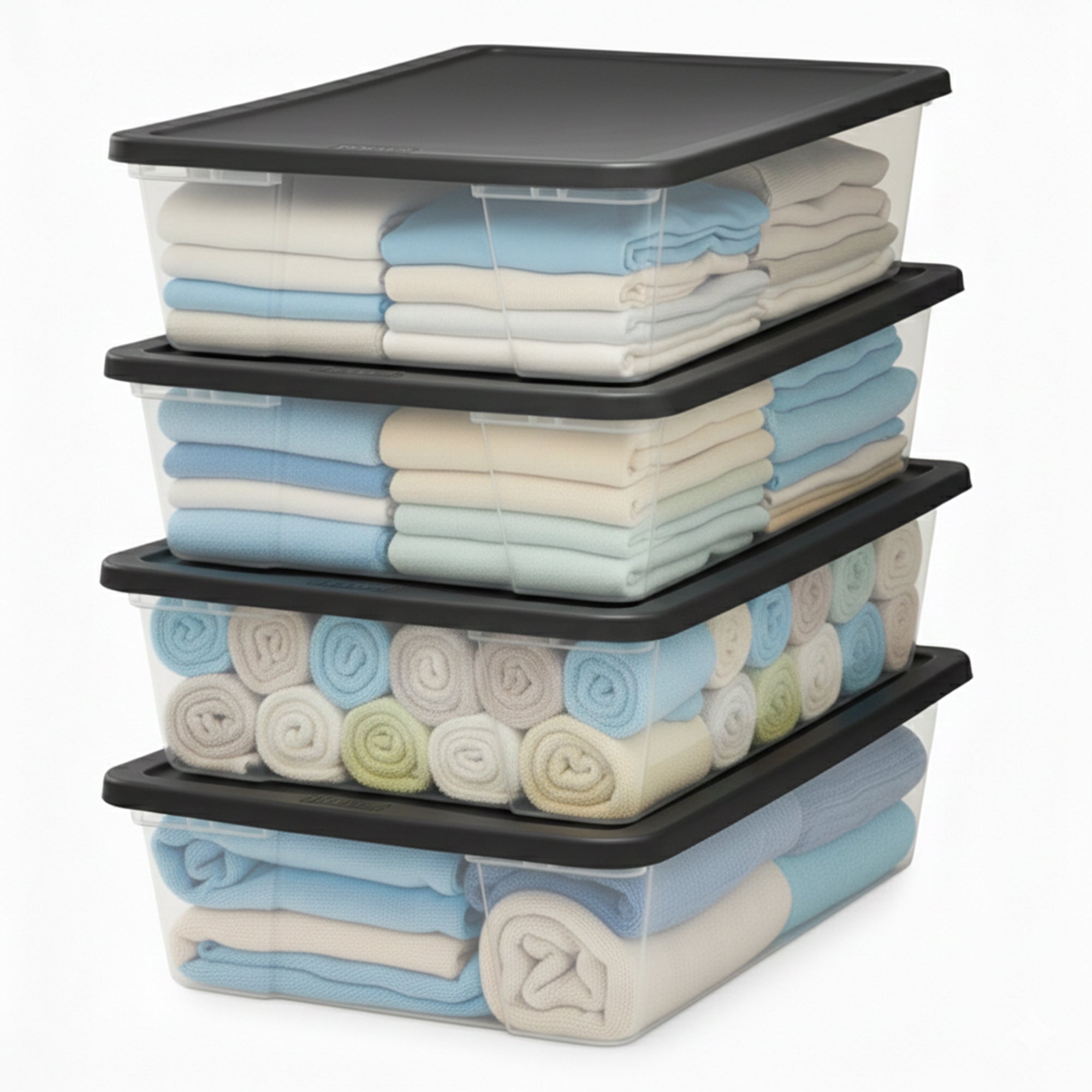 Homz 41 Quart Stackable Plastic Storage Containers with Latching Lid (4 Pack)