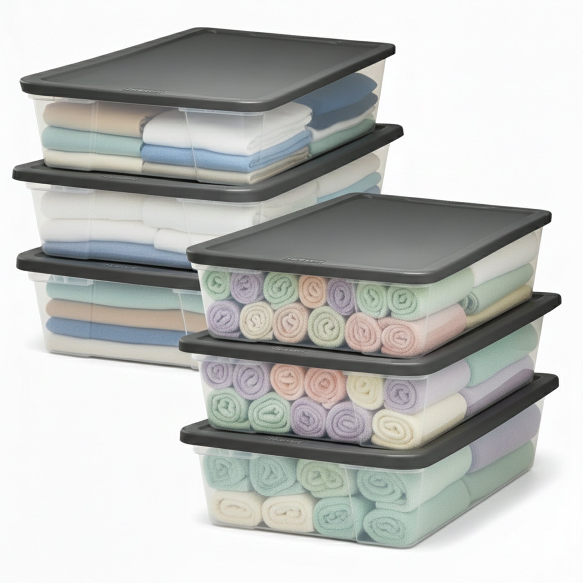 Homz 41 Quart Stackable Plastic Storage Containers with Latching Lid (6 Pack)