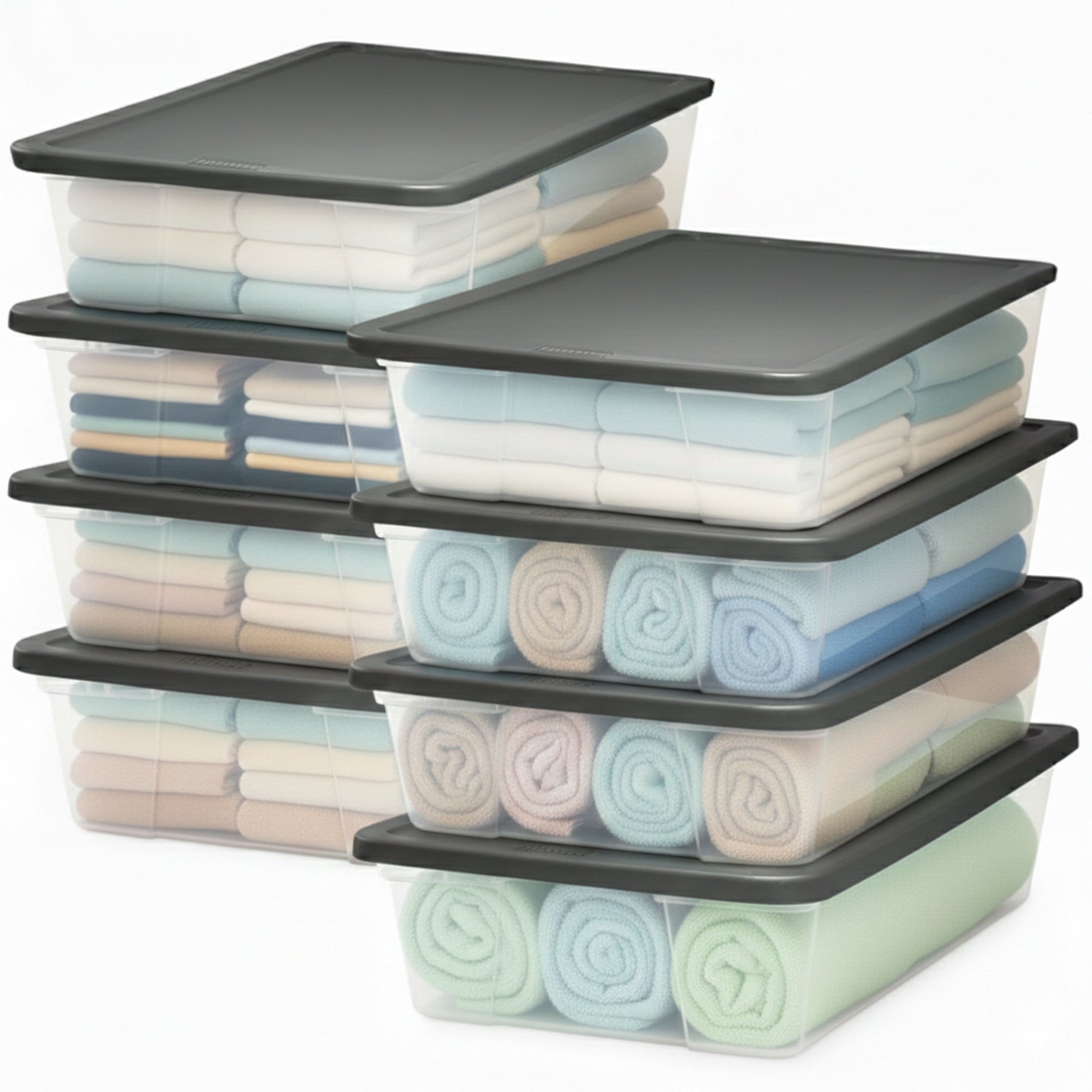 Homz 41 Quart Stackable Plastic Storage Containers with Latching Lid (8 Pack)