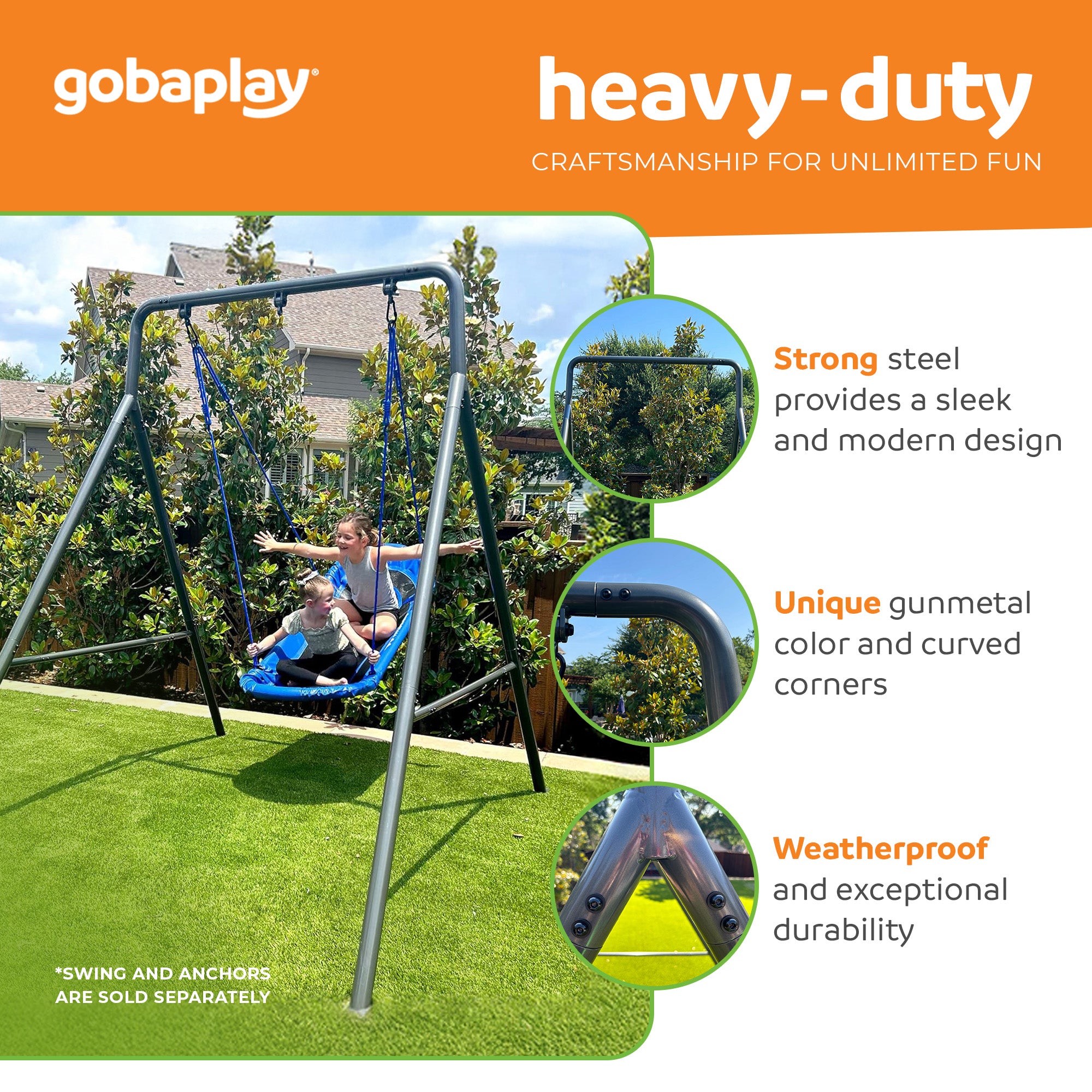 gobaplay Outdoor Frame Playground Equipment w/ 8' Extension & 39" Swing w/ Tent