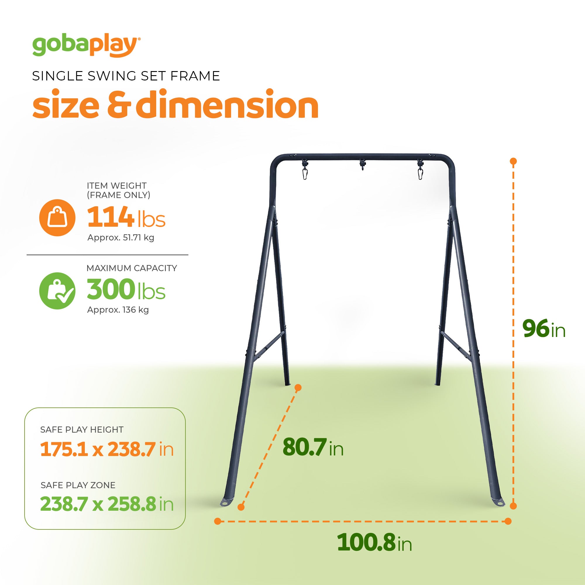 gobaplay Single Swing Set Playground Equipment with FlyMax 39" Swing with Tent