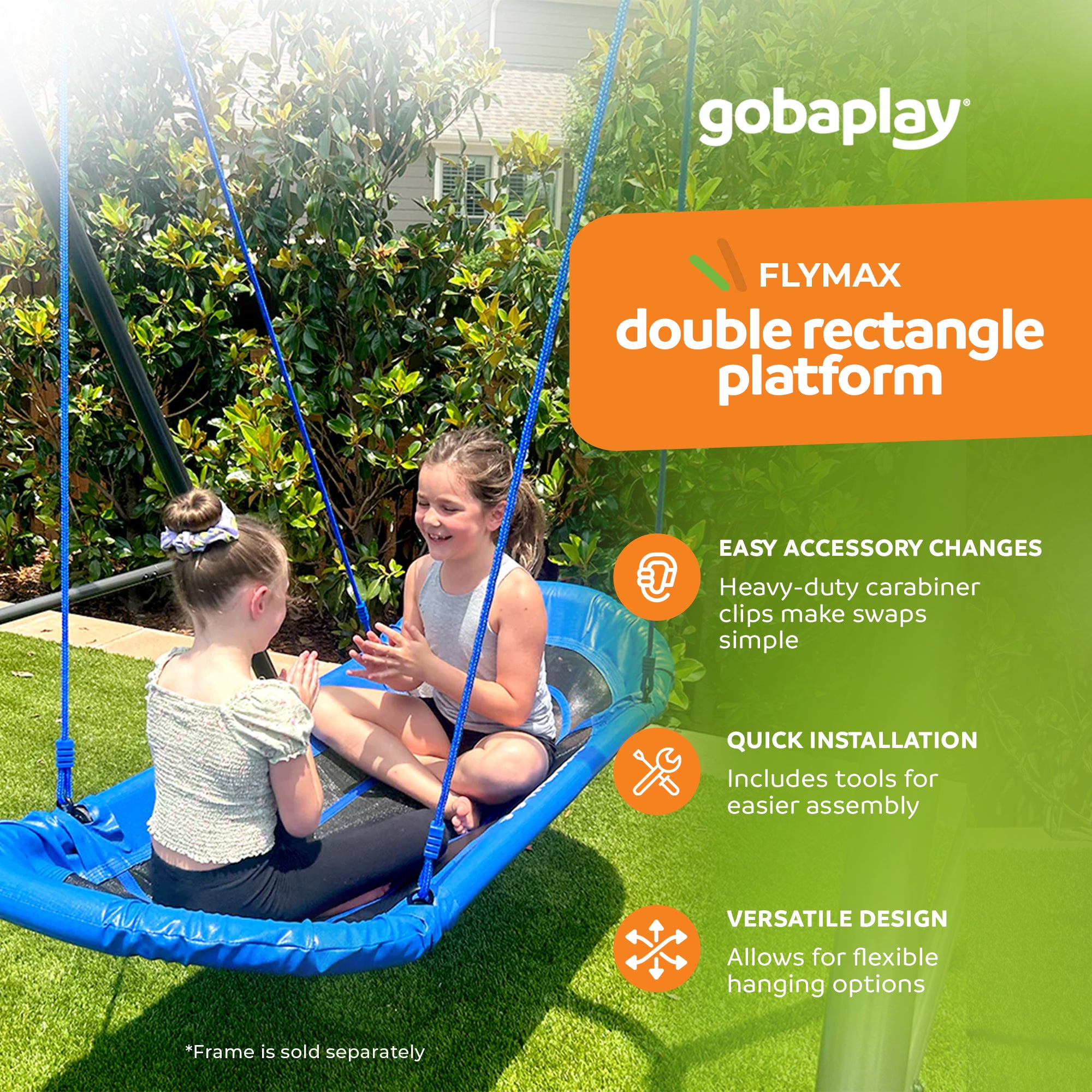 gobaplay Rectangle Swing, 65” x 26” Double Platform, Swingset Frame Not Included