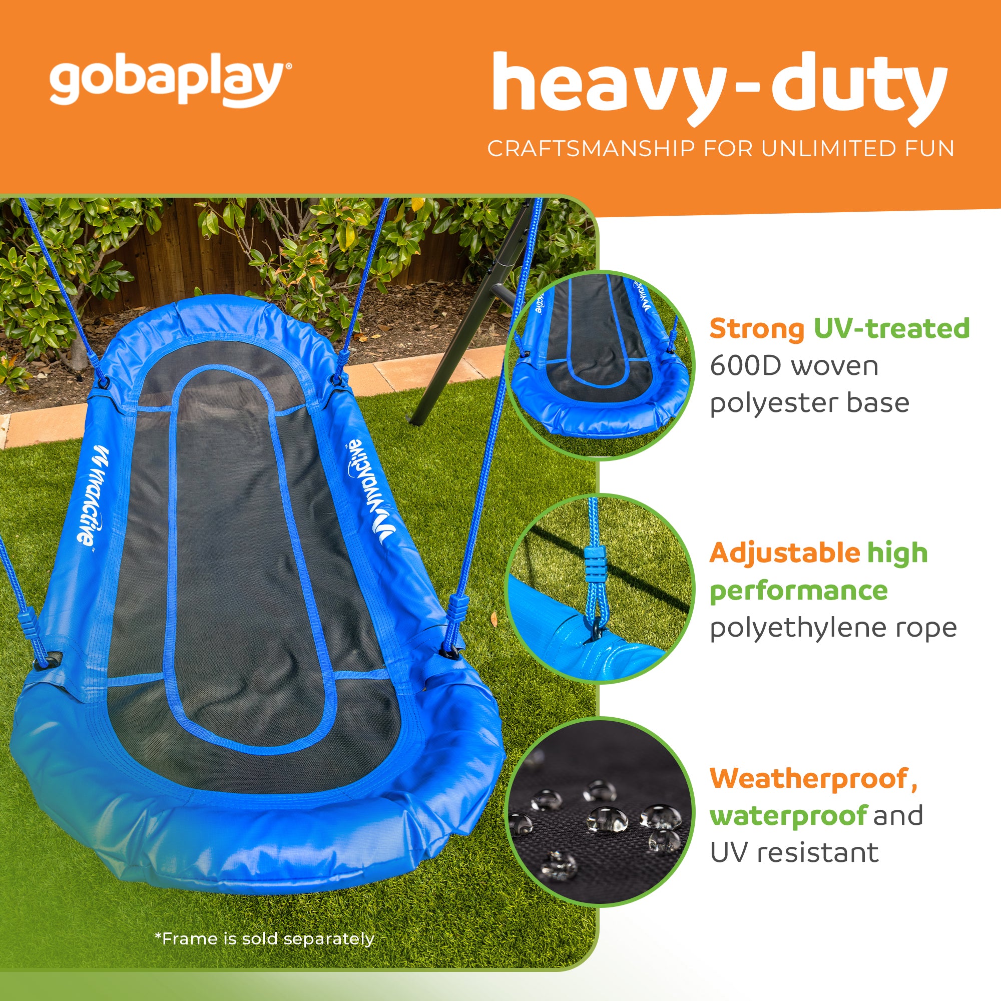 gobaplay Rectangle Swing, 65” x 26” Double Platform, Swingset Frame Not Included