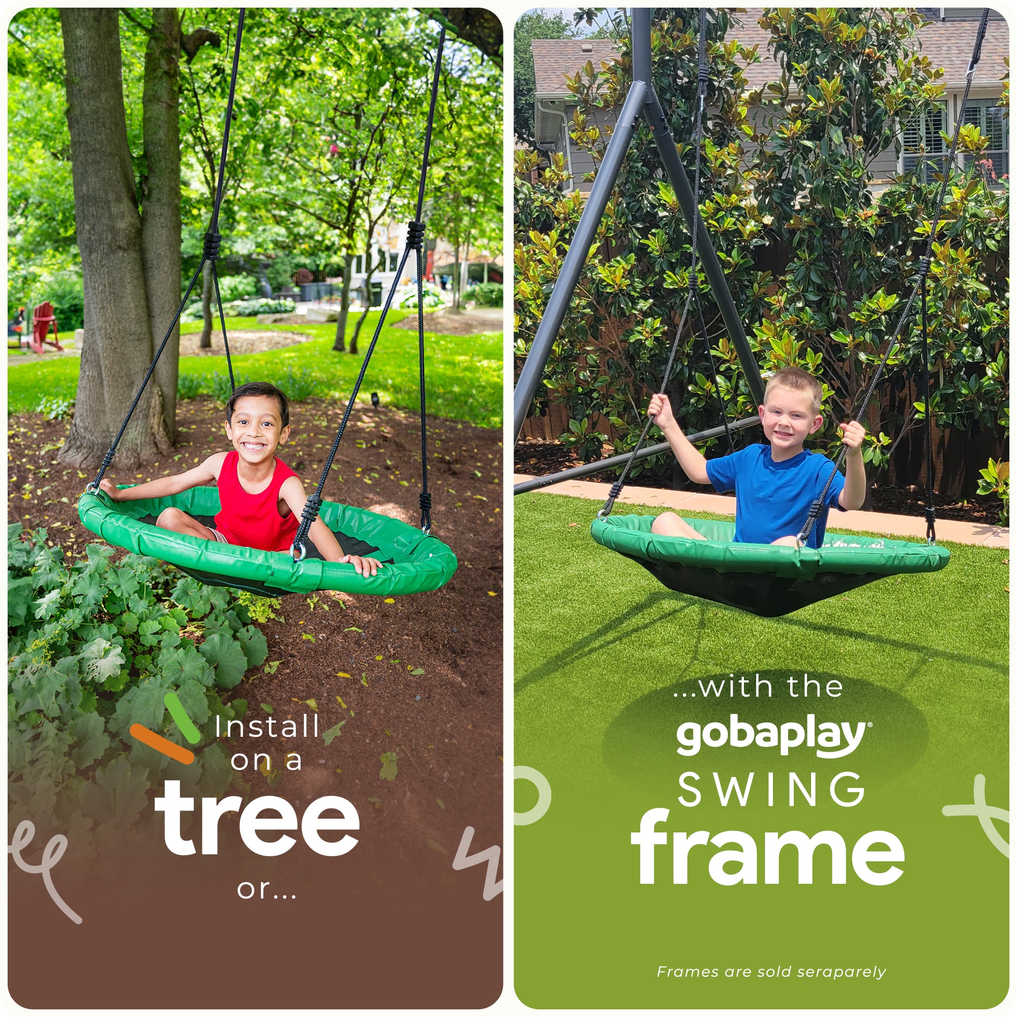 gobaplay FlyMax Saucer Tree Swing, 40" Round Outdoor Platform Saucer Seat, Green - VMInnovations