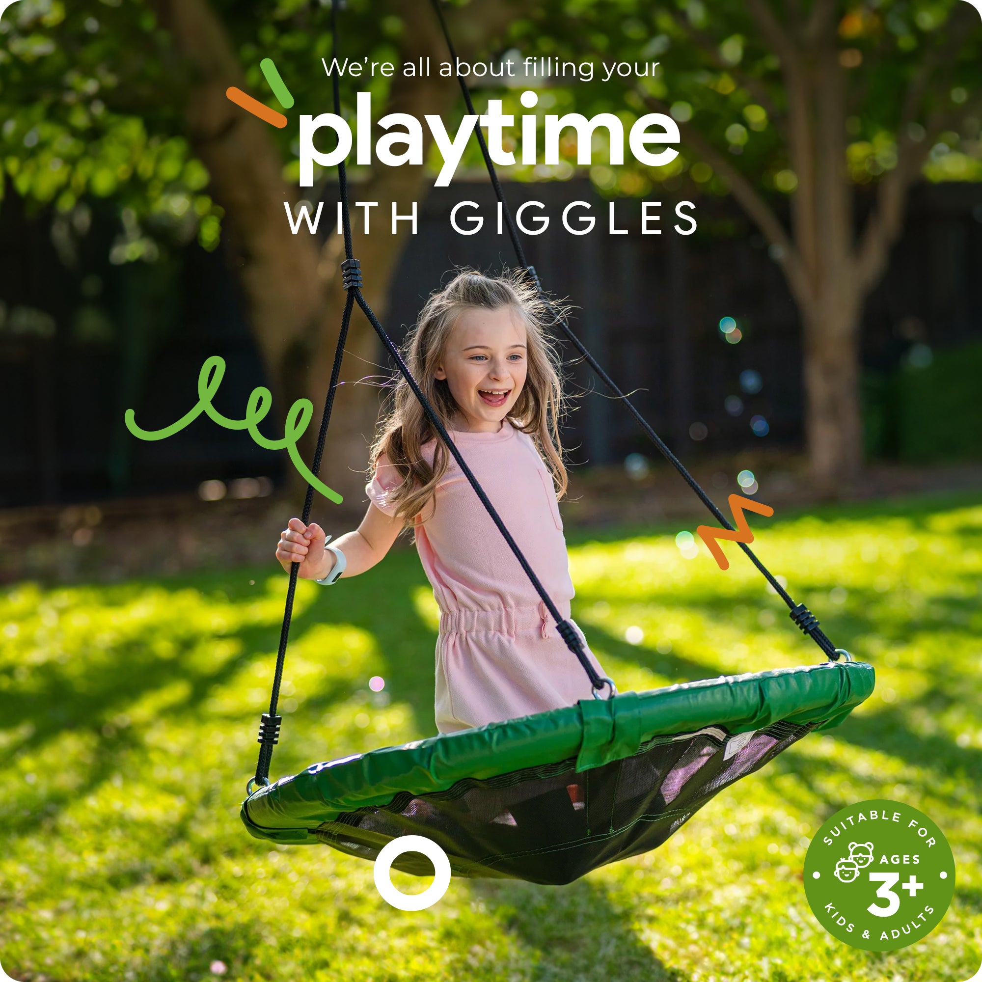 gobaplay Platform Tree Swing with Adjustable Polyethylene Rope, Green (Open Box) - VMInnovations