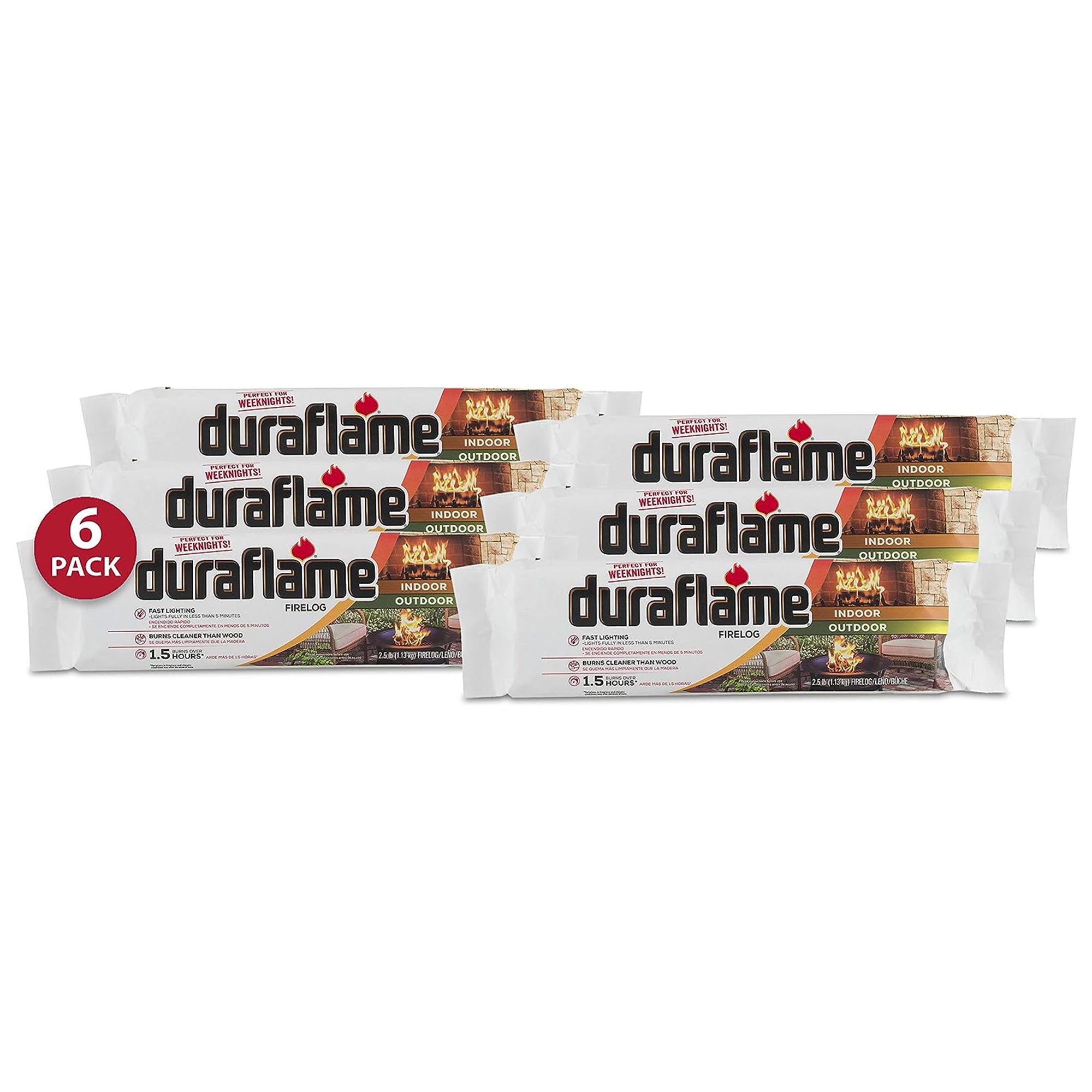 Duraflame 2.5lb Fireplace Fire Pit Firelog 1.5 Hr Burn Time, 6 Pk (Open Box) - VMInnovations