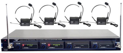 PYLE PDWM4400 Wireless 4-Mic VHF Rack Mount Lavalier Headset Microphone System