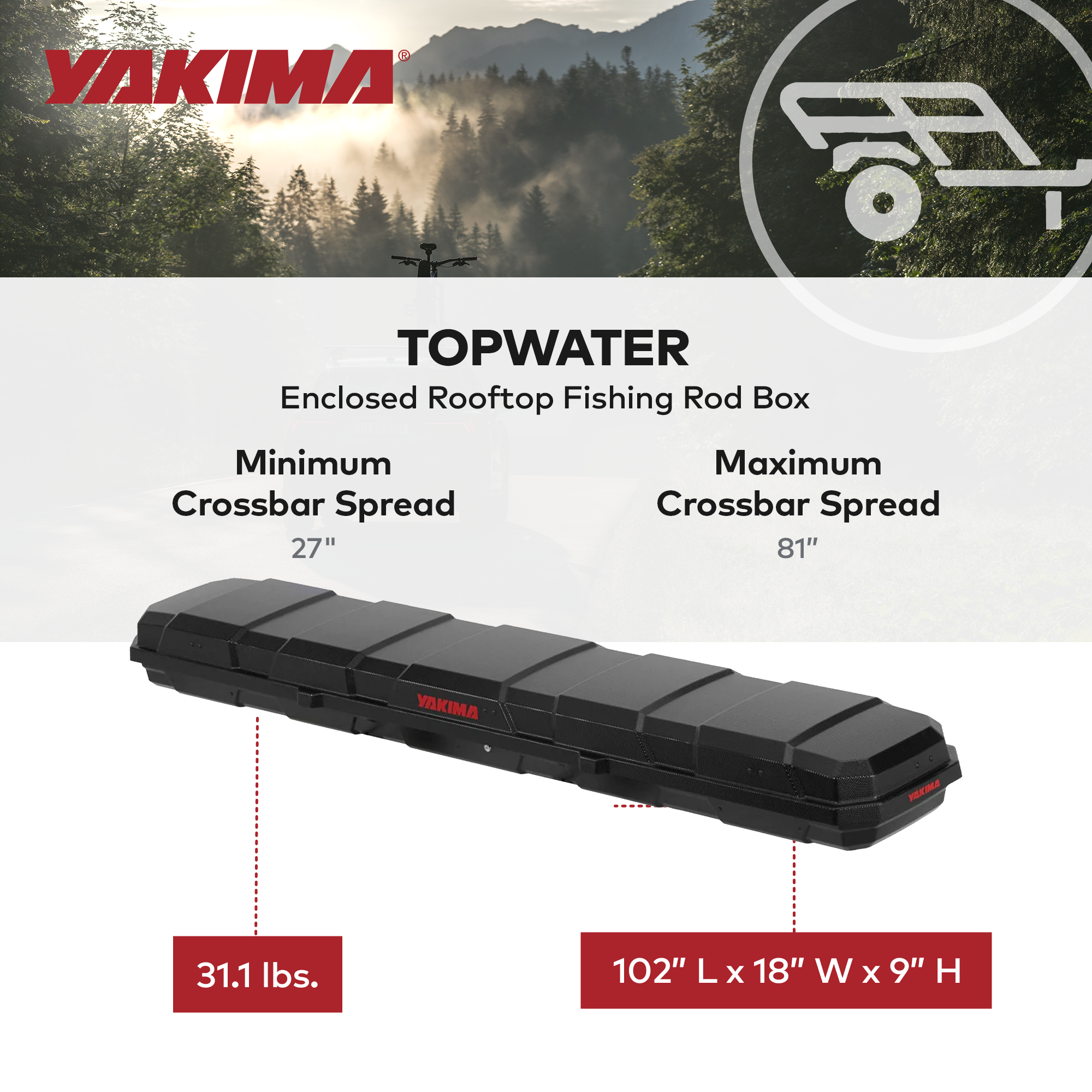 Yakima Rooftop Fishing Rod Box with Rod Shields and Retention Straps (Open Box)