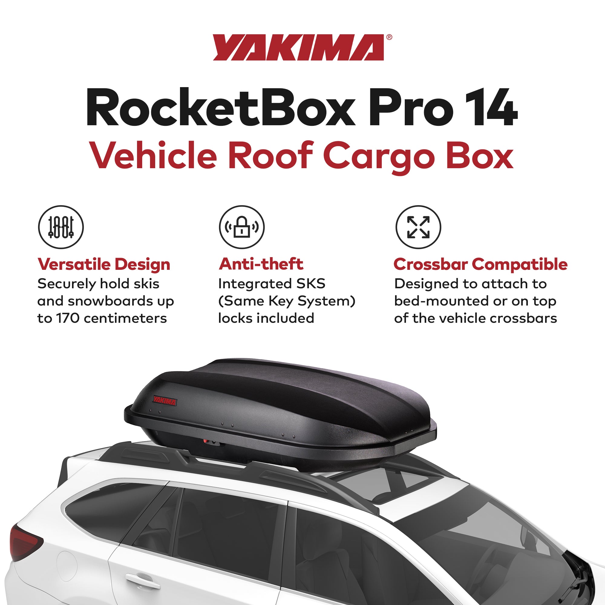Yakima RocketBox 14 Cubic Ft Vehicle Rooftop Compact Cargo Box, Black (Open Box) - VMInnovations