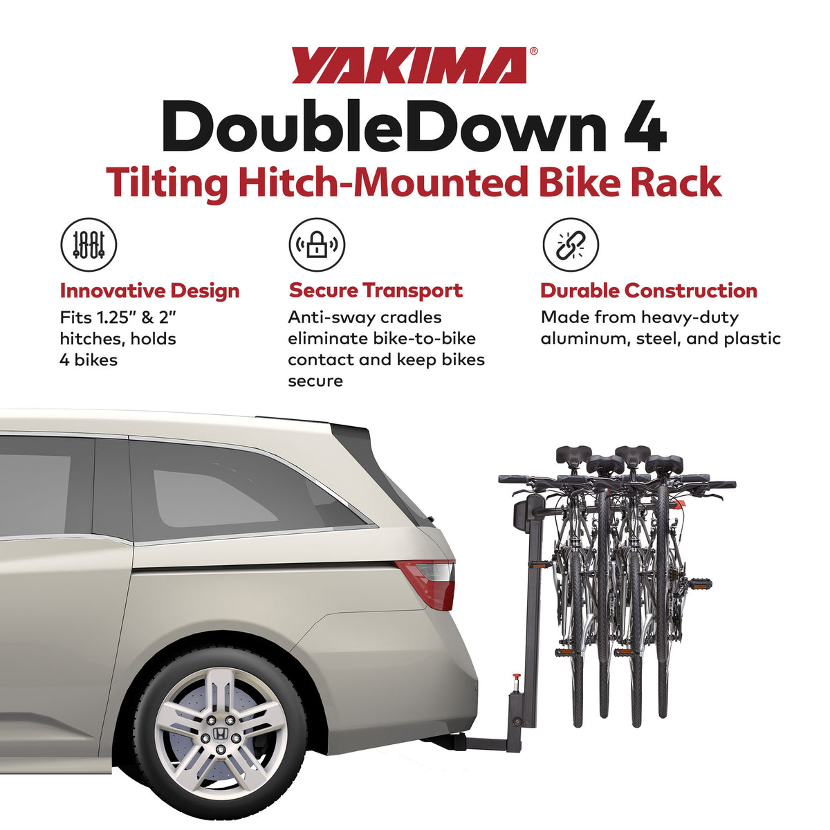 Yakima DoubleDown 4 Tilting Hitch-Mounted Bike Rack for Cars, SUVs, Trucks(Used)