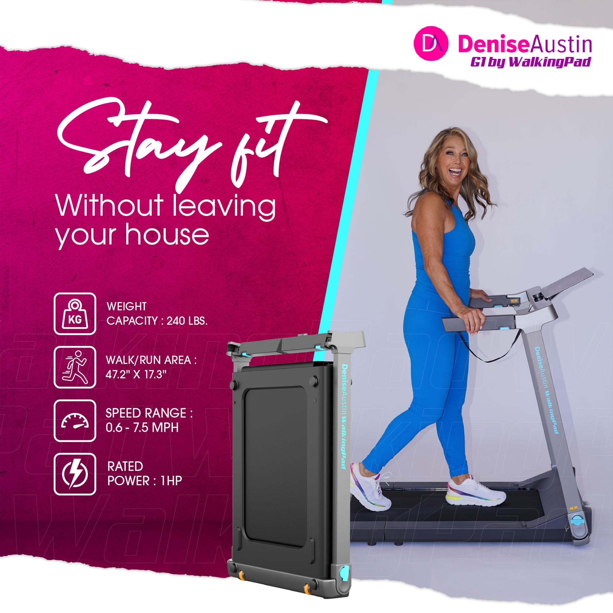 Lifesmart Denise Austin G1 WalkingPad Foldable Treadmill Supports Up To 240 Lbs - VMInnovations