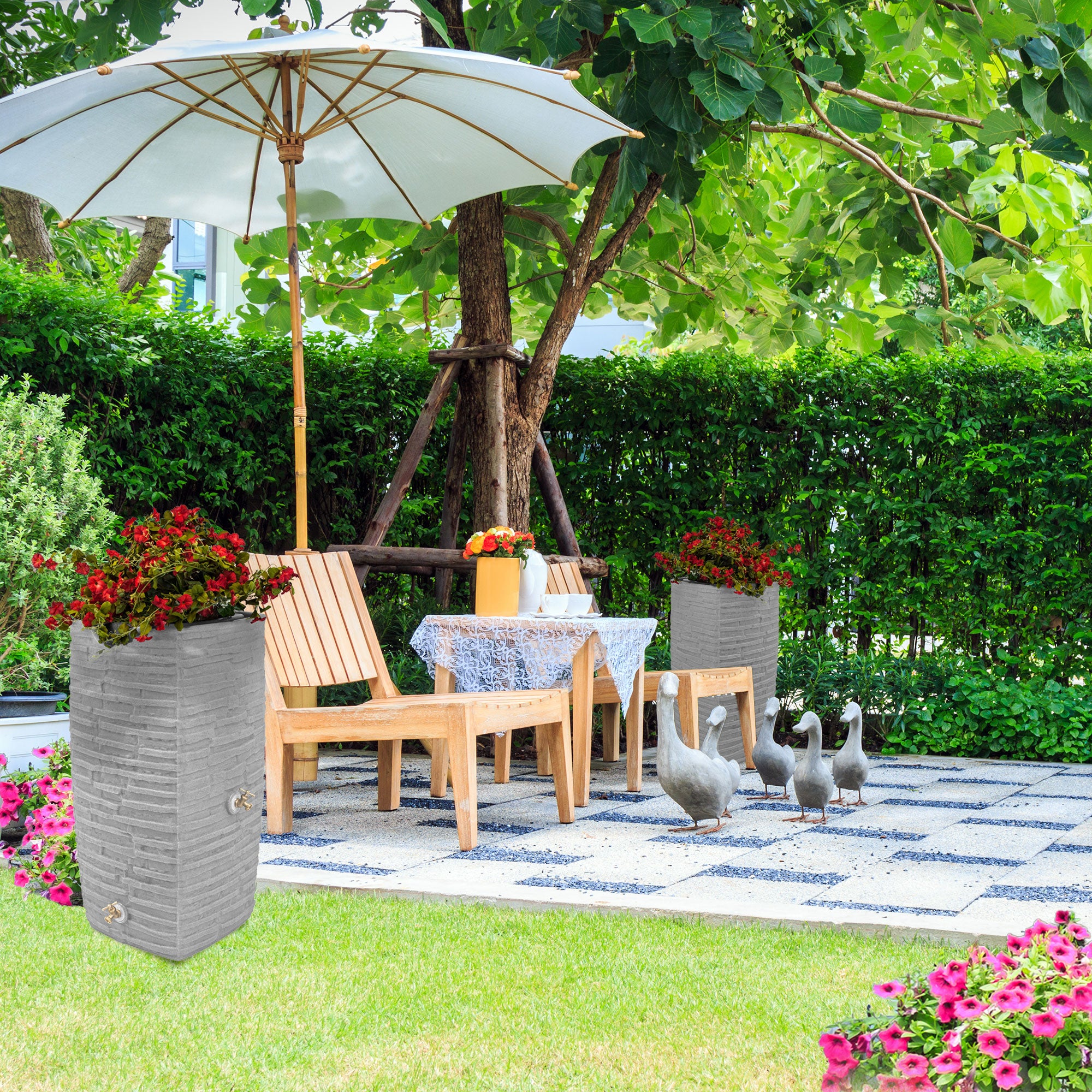 Good Ideas Impressions Riverwalk 50 Gal Rain Saver w/Spigots,Light Granite(Used) - VMInnovations