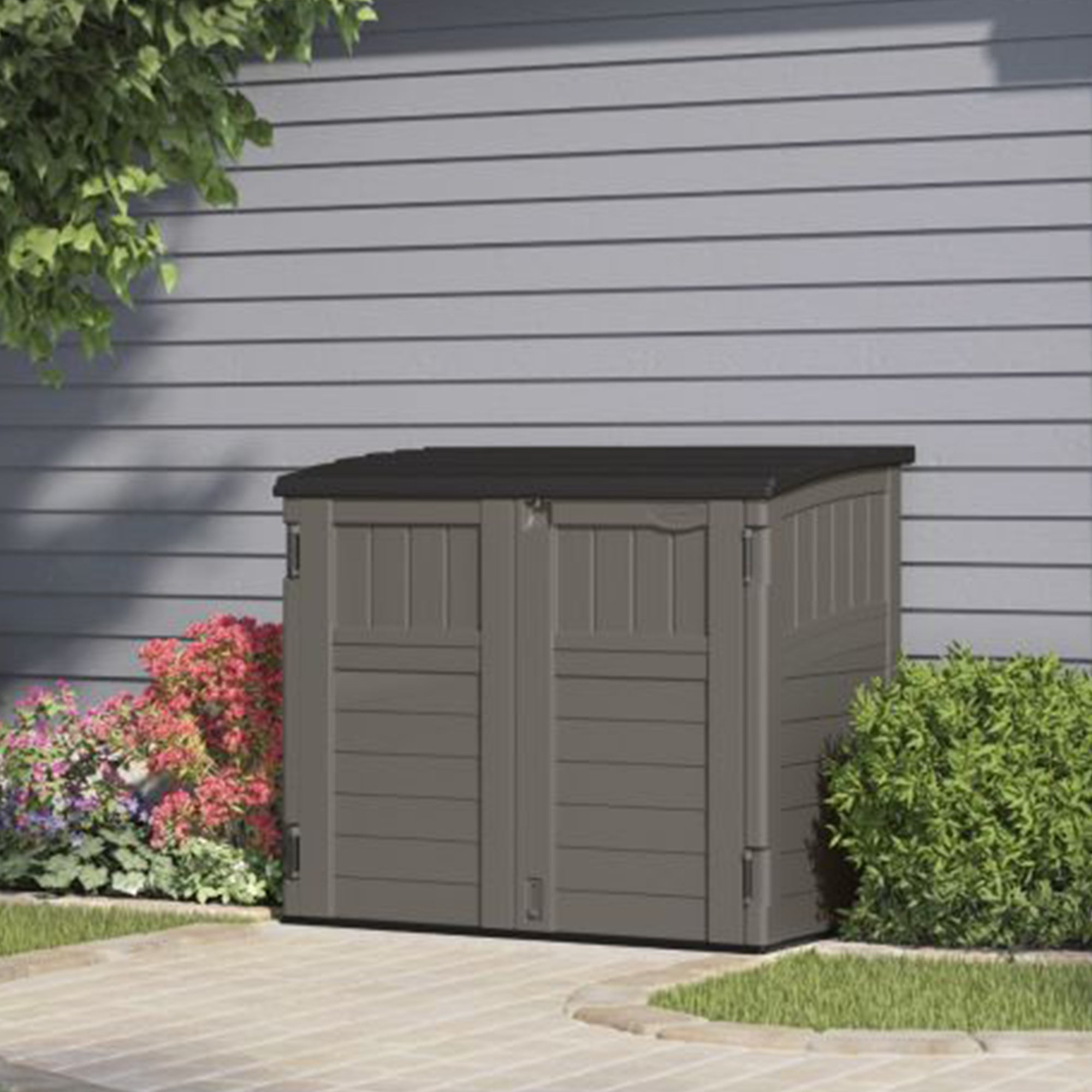Suncast Horizontal 4 Foot x 2.5 Foot Outdoor/Garden Storage Shed, Stoney Grey - VMInnovations
