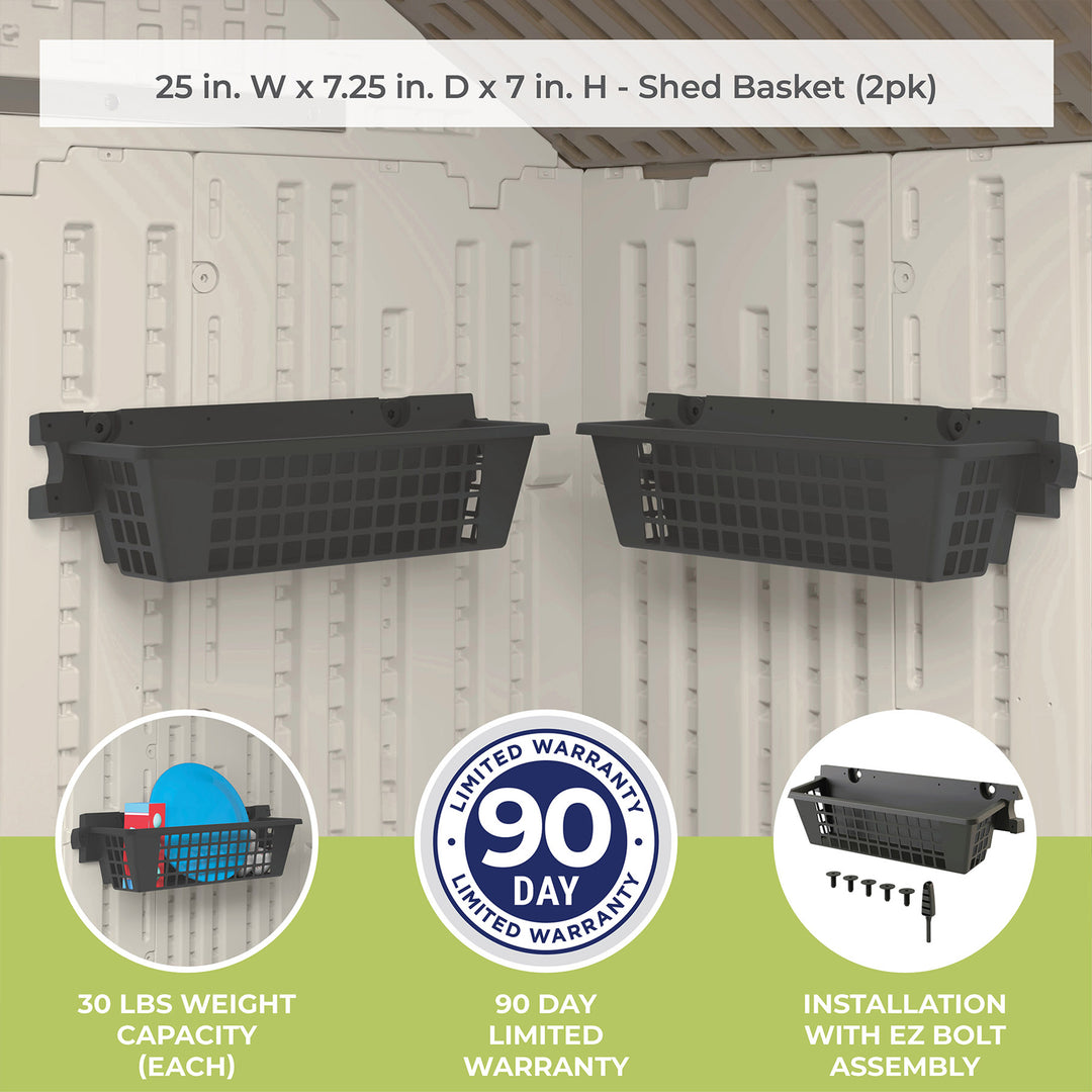 Suncast 25 x 7.25 Inch Basket Accessory for Outdoor Shed, Black ( 2-Pack) - VMInnovations