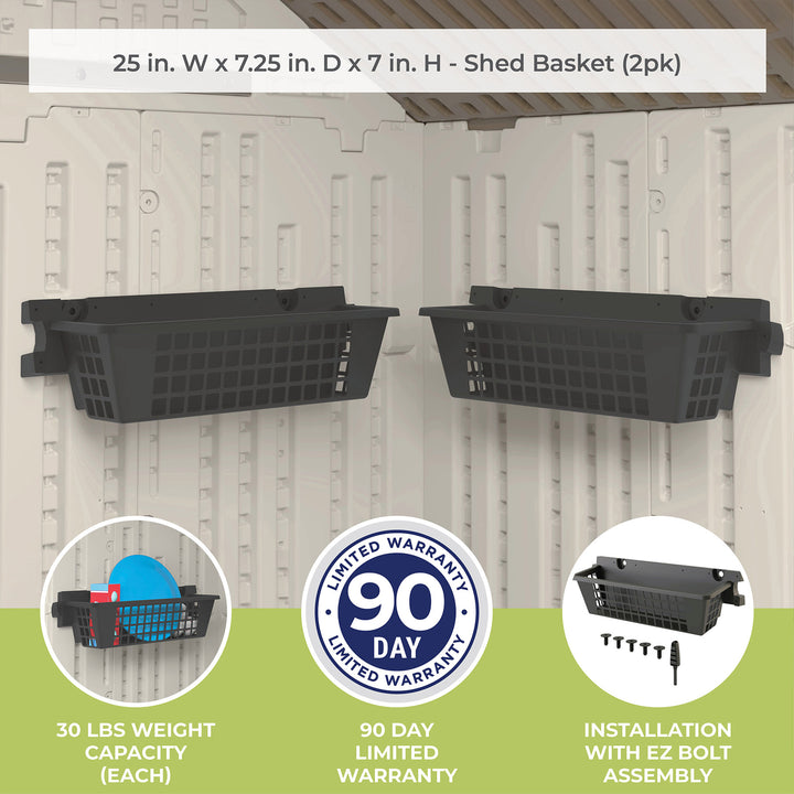 Suncast 25 x 7.25 Inch Basket Accessory for Outdoor Shed, Black ( 2-Pack) - VMInnovations