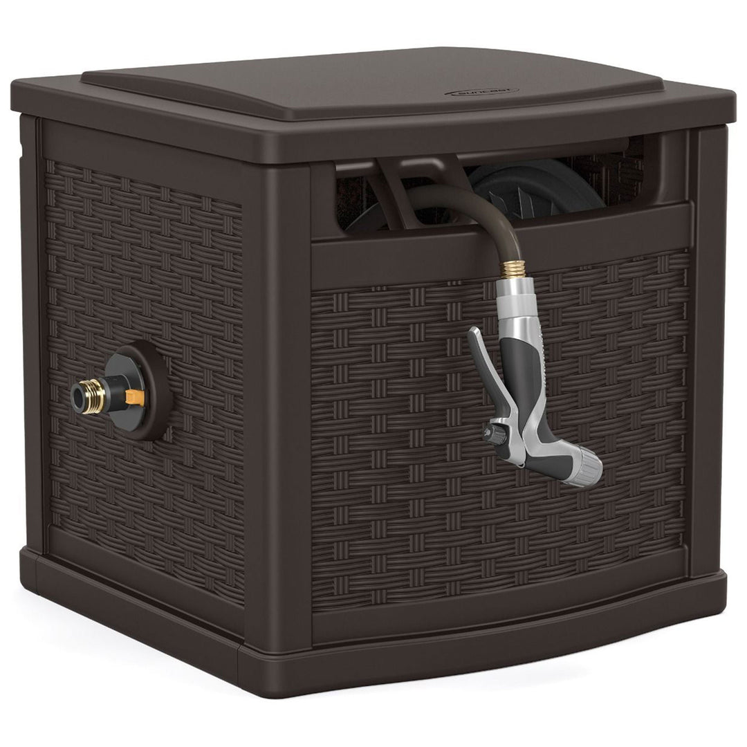 Suncast 150 Foot Slide Trak Outdoor Garden Water Hose Hideaway for Patio, Java - VMInnovations