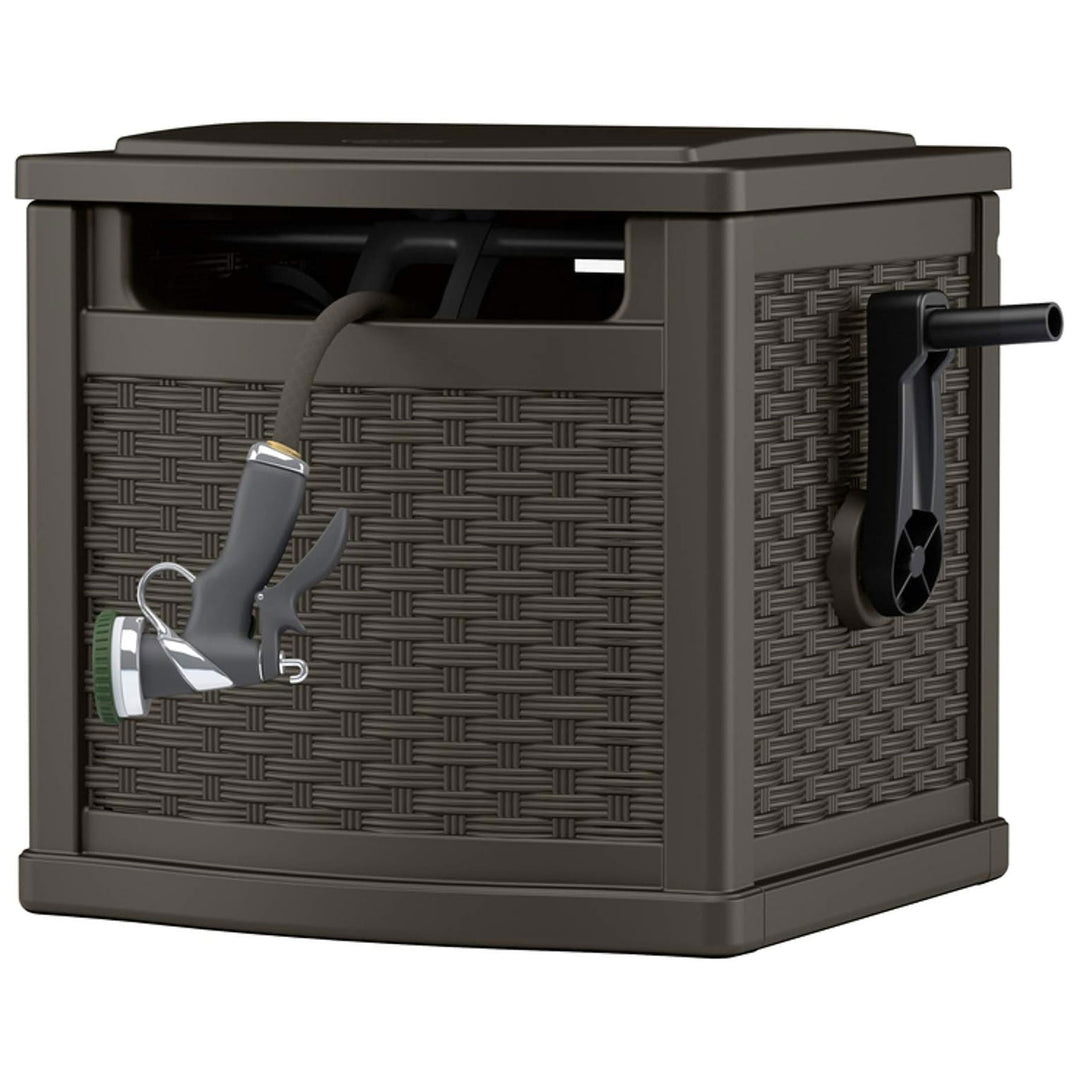 Suncast 150 Foot Slide Trak Outdoor Garden Water Hose Hideaway for Patio, Java - VMInnovations