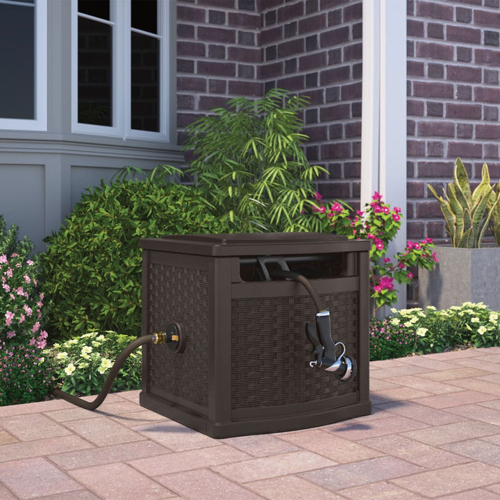 Suncast 150 Foot Slide Trak Outdoor Garden Water Hose Hideaway for Patio, Java - VMInnovations