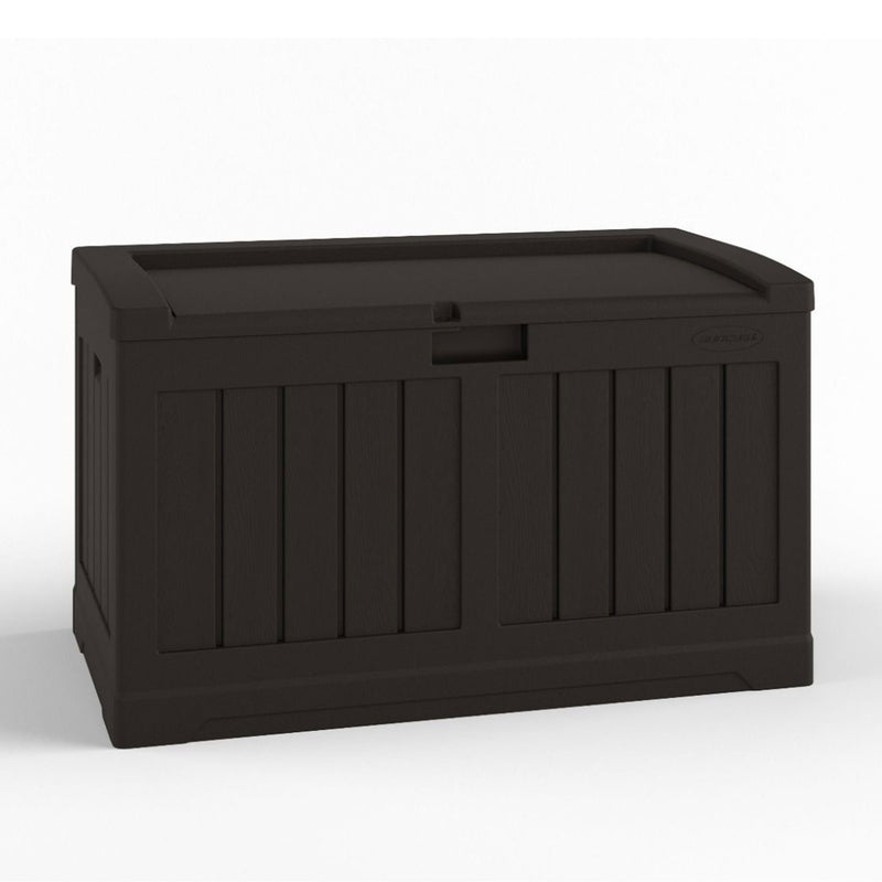 Suncast 50 Gallon Medium Capacity Resin Outdoor Storage Deck Box with Seat, Java