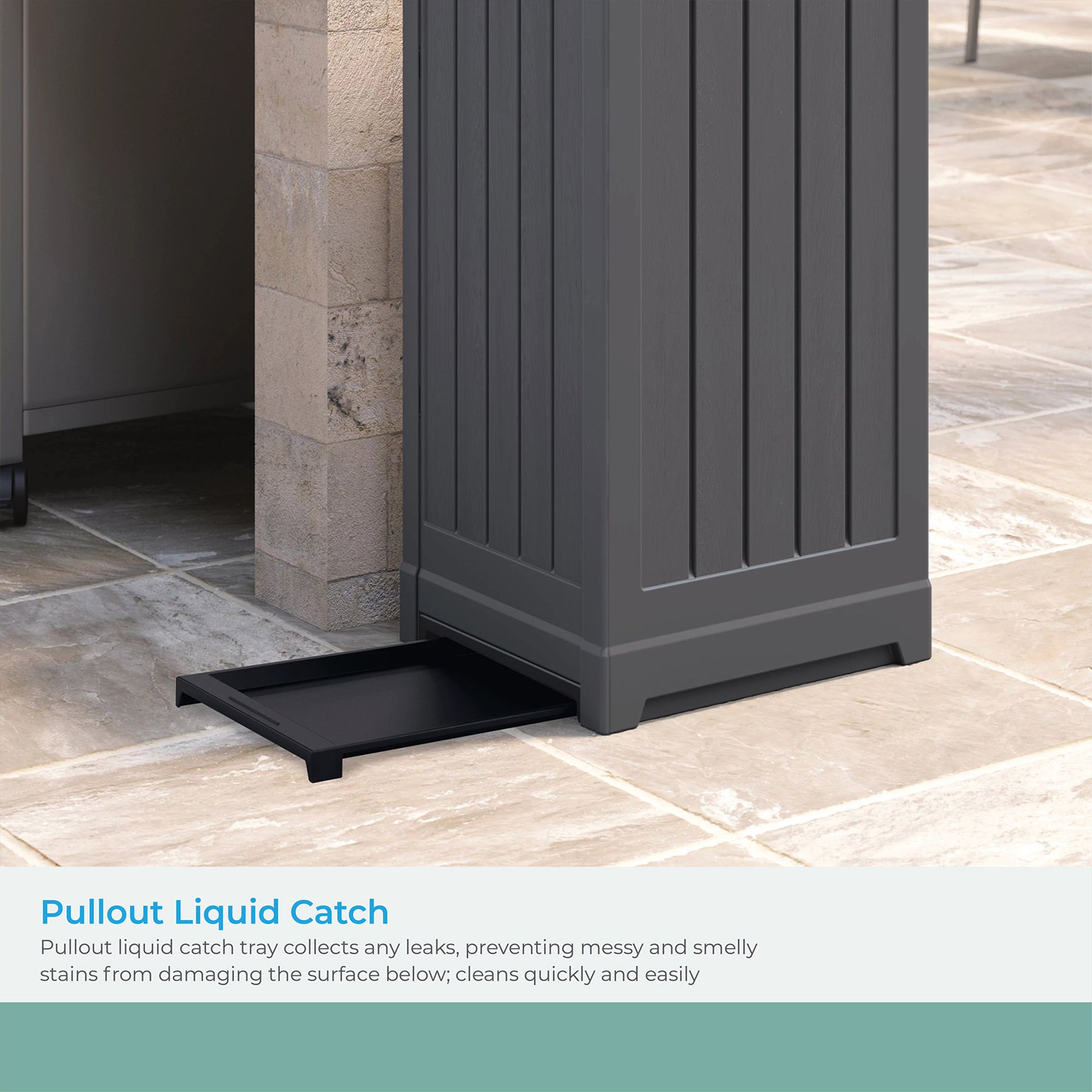 Suncast Trash Hideaway 39 Gallon Outdoor Trash Can Patio Waste Bin, Peppercorn - VMInnovations