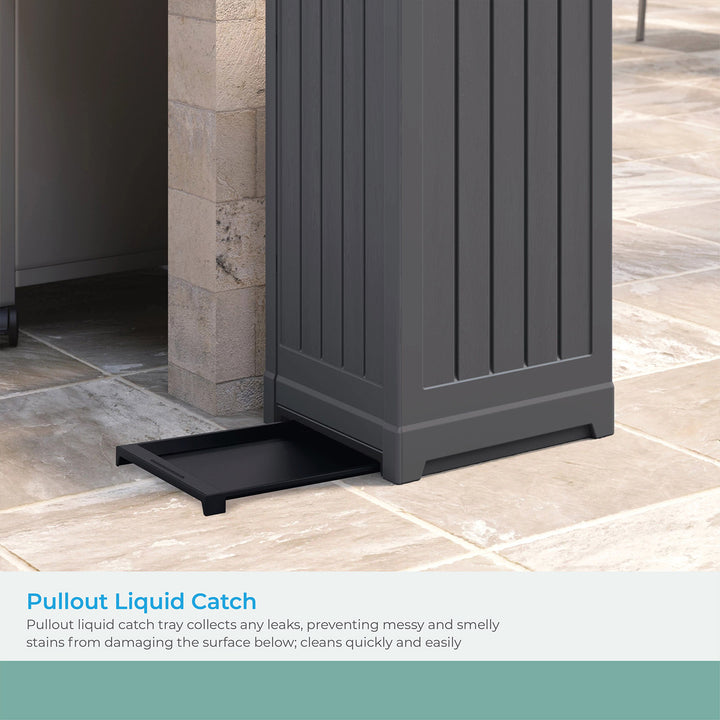 Suncast Trash Hideaway 39 Gallon Outdoor Trash Can Patio Waste Bin, Peppercorn - VMInnovations