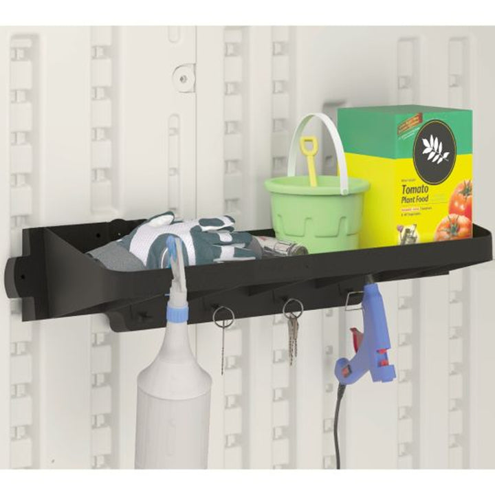 Suncast 25 x 8 Inch Shelf Accessory with Hooks for Outdoor Shed, Black (2-Pack) - VMInnovations