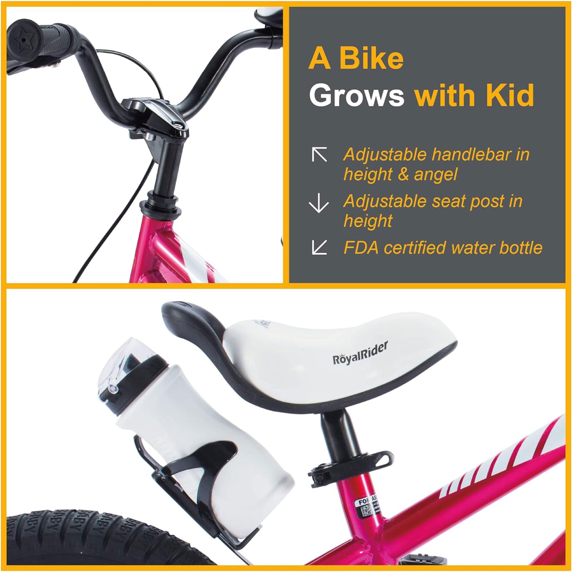 RoyalBaby Freestyle 16 Inch Kids Bike with Training Wheels & Kickstand, Fuchsia - VMInnovations