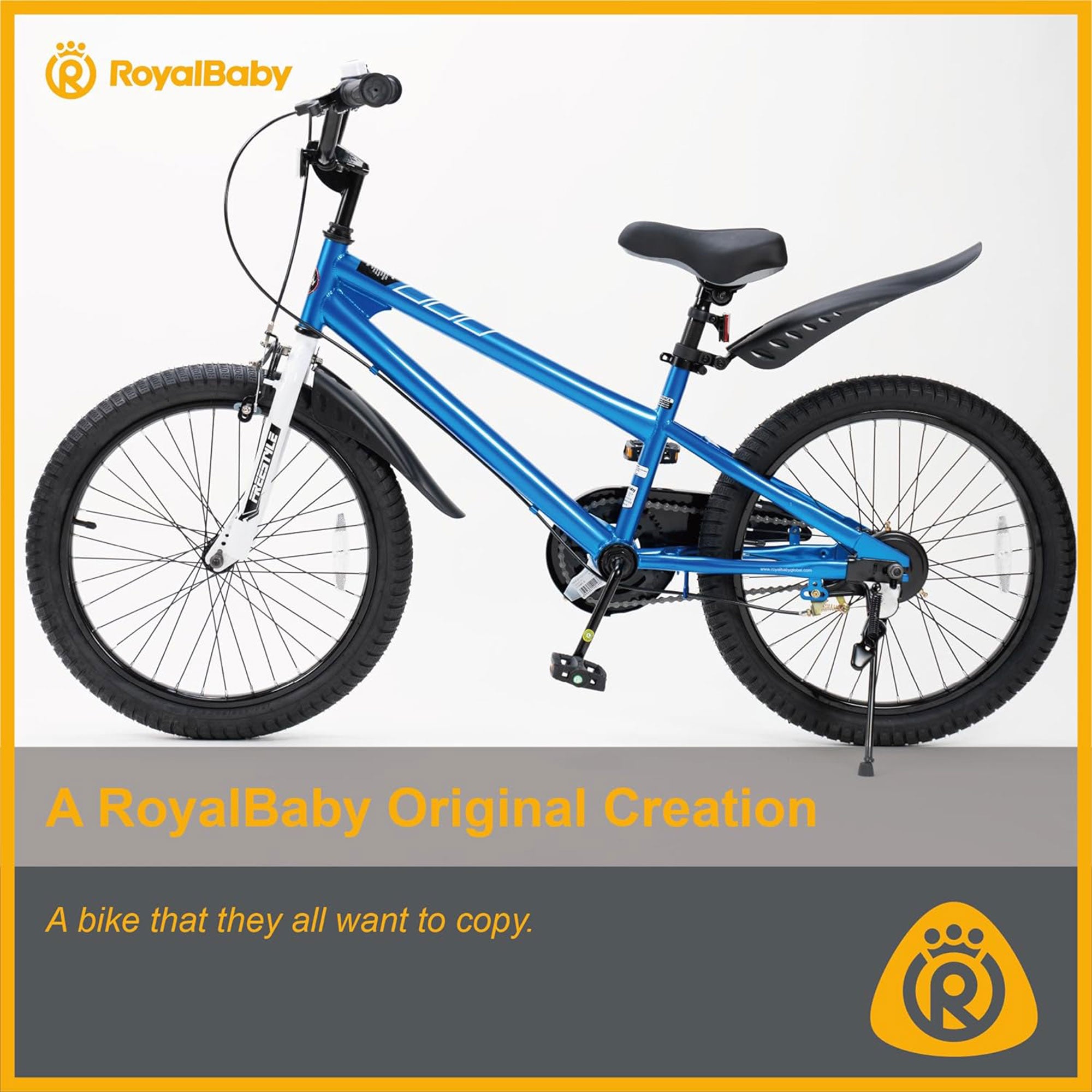 RoyalBaby Freestyle 20 Inch Kids Bicycle with Kickstand and Water Bottle, Blue - VMInnovations