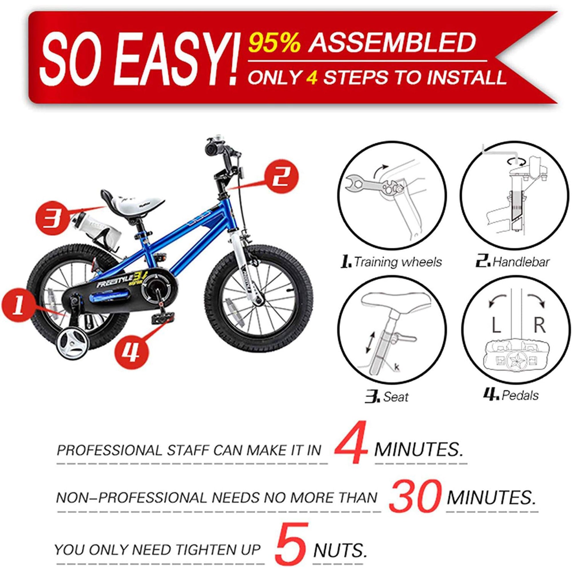 RoyalBaby Freestyle 20 Inch Kids Bicycle with Kickstand and Water Bottle, Blue - VMInnovations