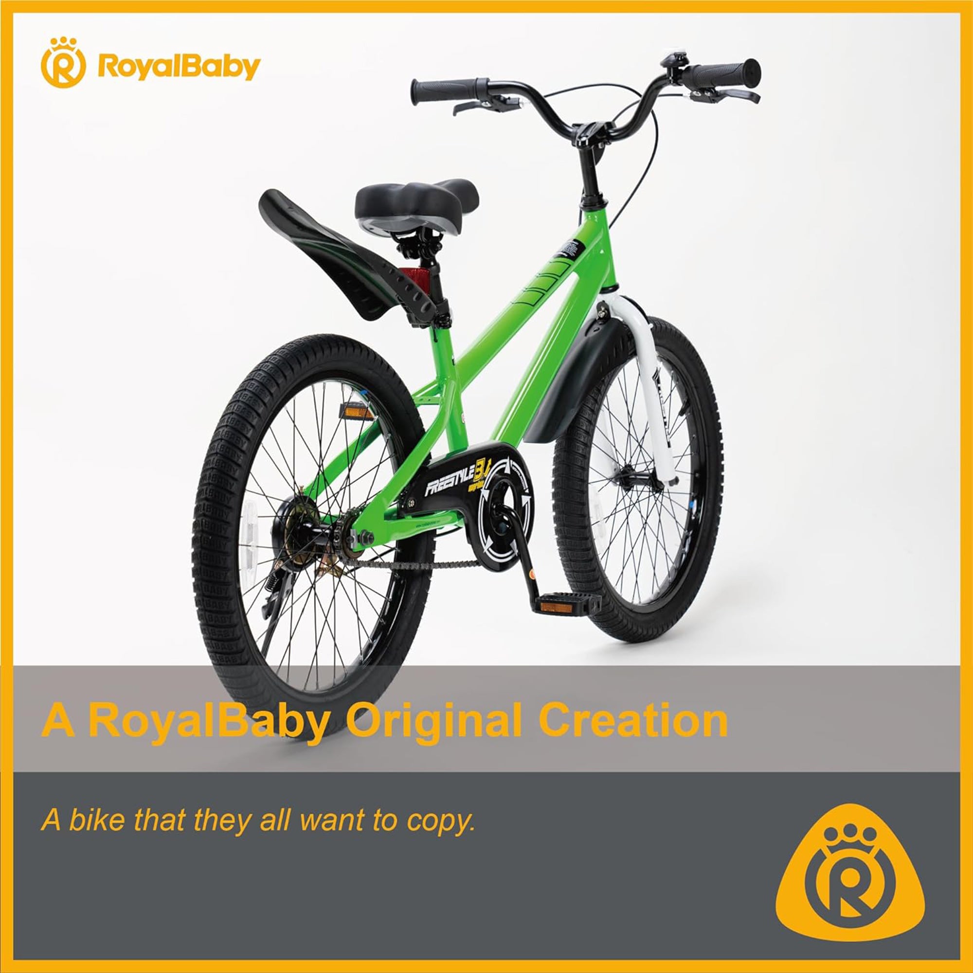 RoyalBaby Freestyle Kids 20" Bike w/Kickstand, Bell & Reflectors,Green(Open Box) - VMInnovations