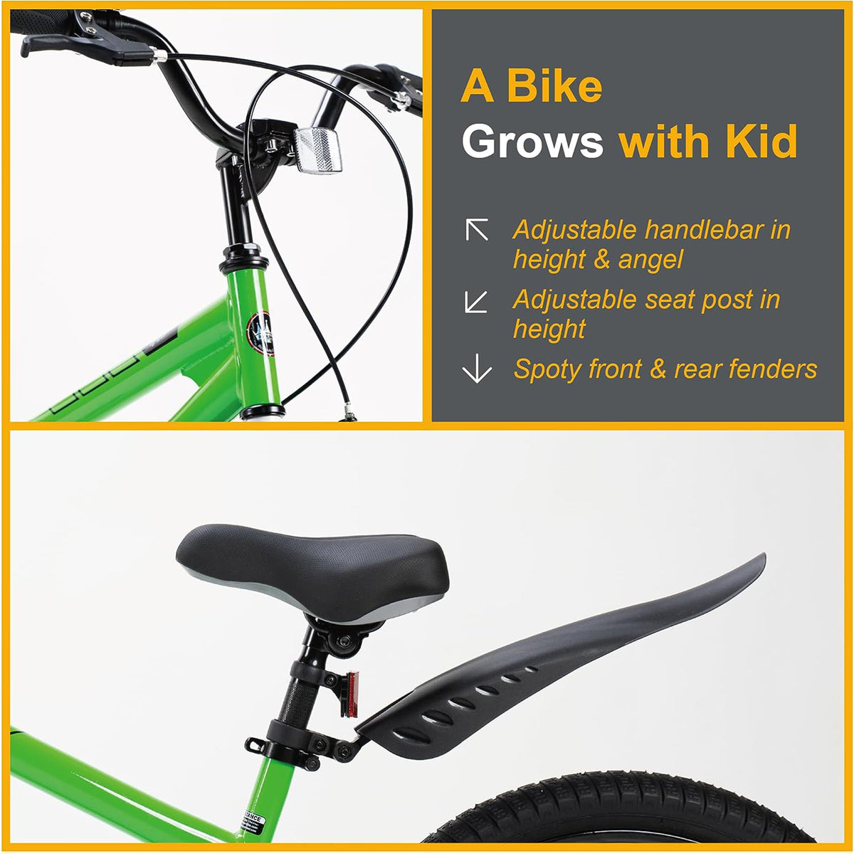 RoyalBaby Freestyle Kids 20" Bike w/Kickstand, Bell & Reflectors,Green(Open Box)