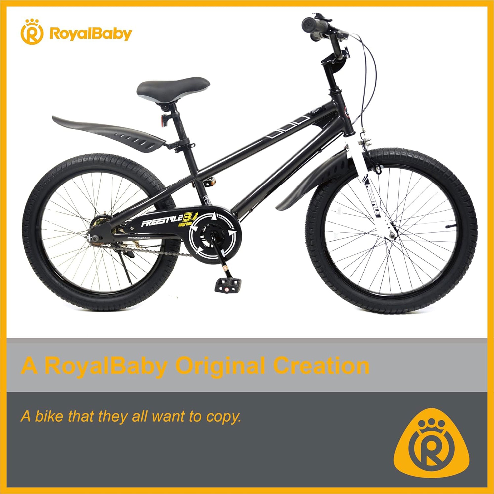 RoyalBaby Freestyle 20 Inch Kids Bicycle with Kickstand and Water Bottle, Black - VMInnovations