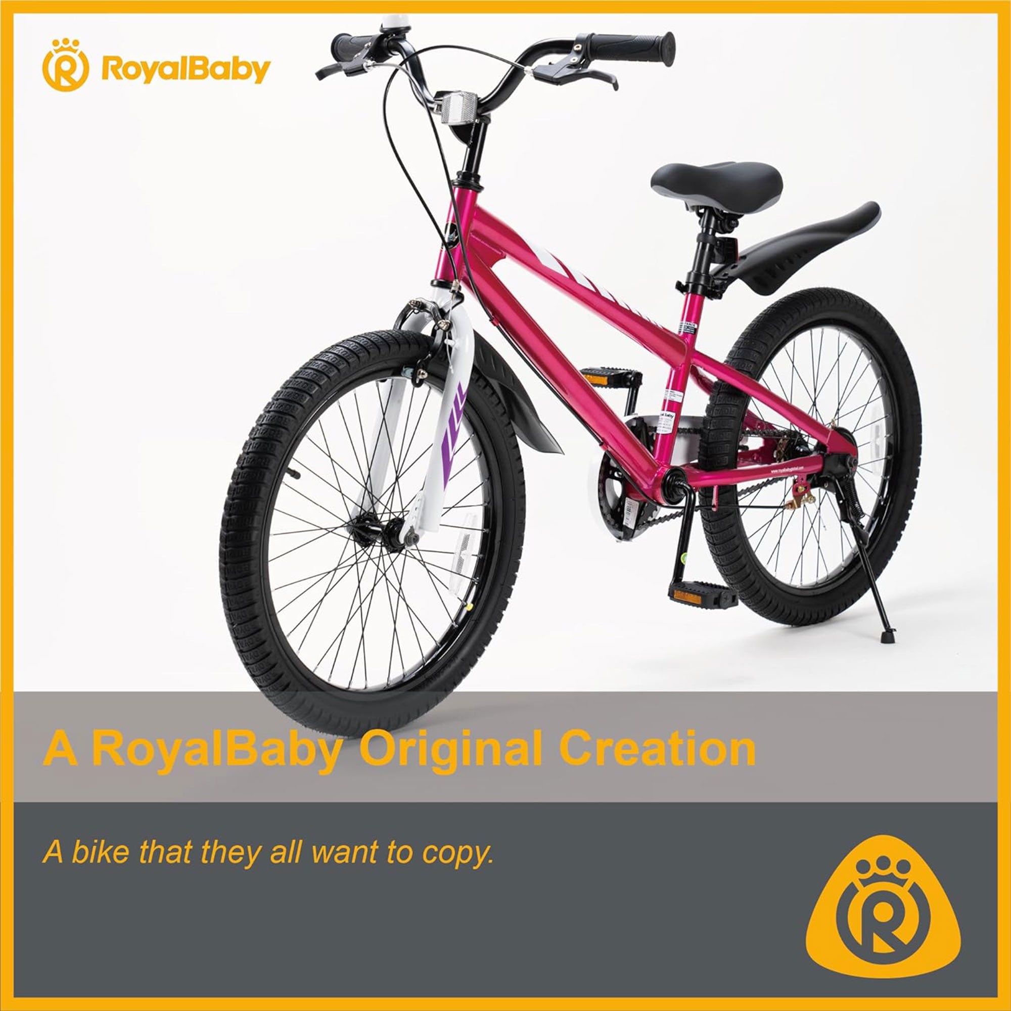 RoyalBaby Freestyle 20" Kids Bicycle with Kickstand and Water Bottle, Fuchsia - VMInnovations