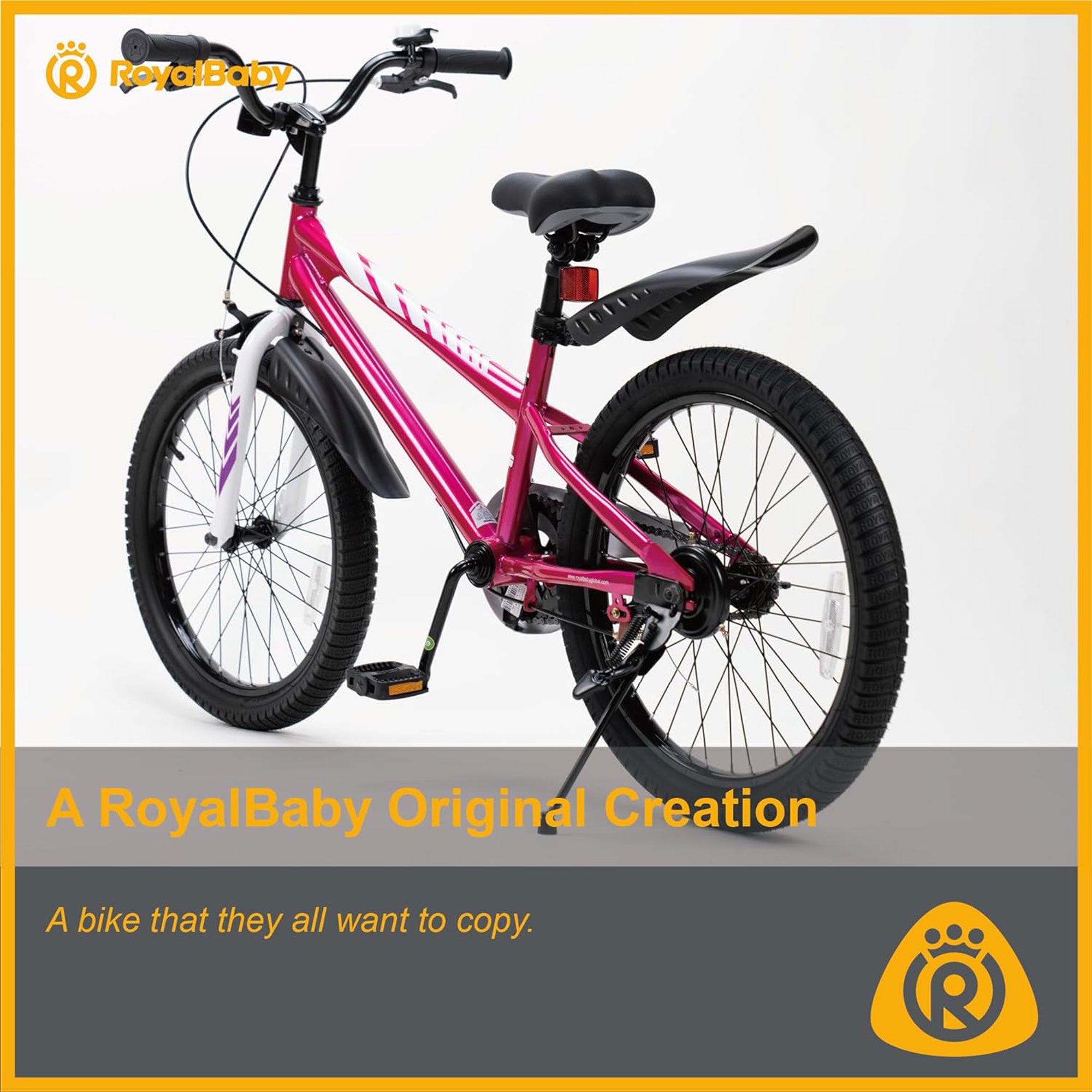 RoyalBaby 20" Kids Bicycle with Kickstand and Water Bottle, Fuchsia (Open Box) - VMInnovations