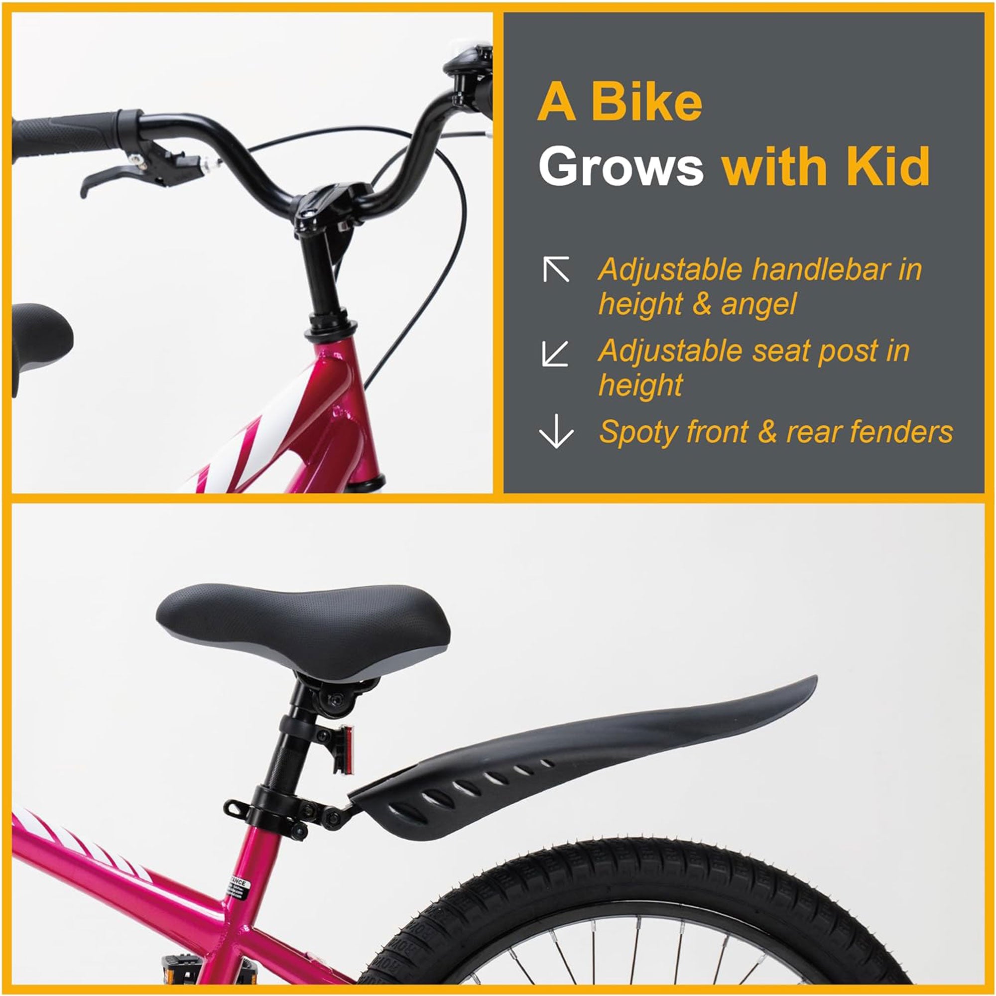RoyalBaby Freestyle 20" Kids Bicycle with Kickstand and Water Bottle, Fuchsia - VMInnovations