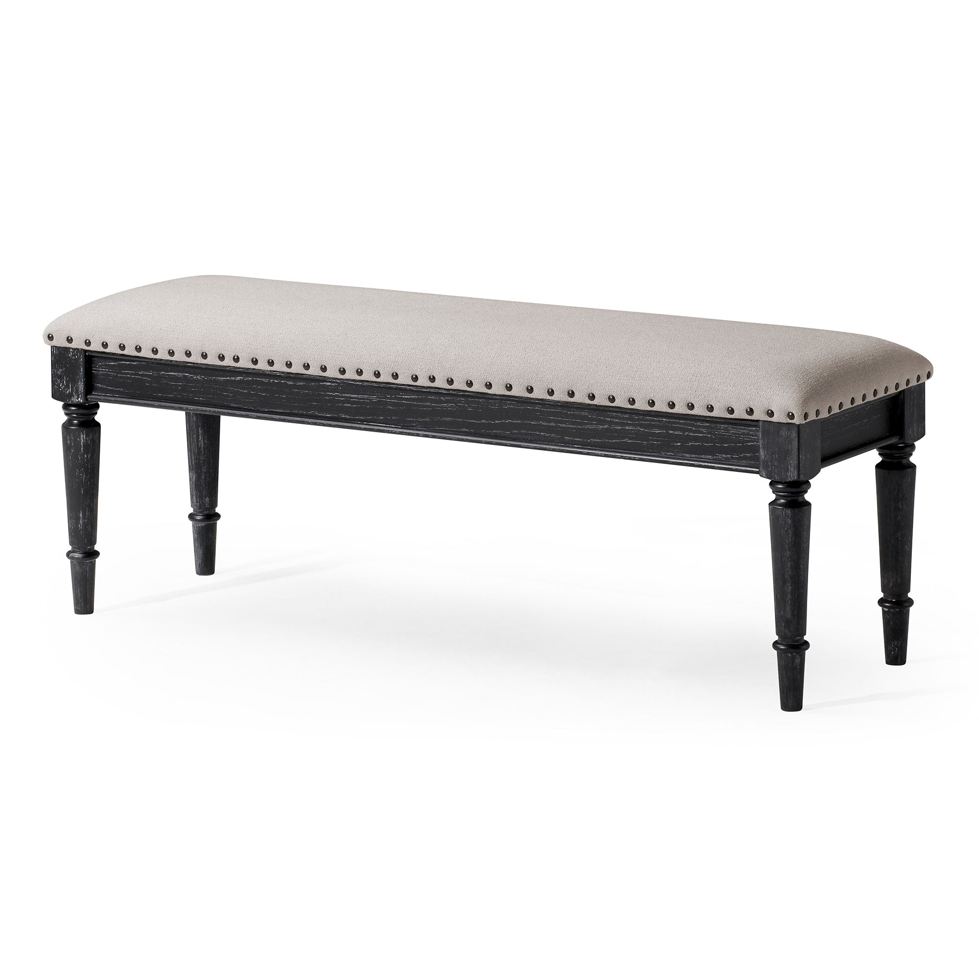 Maven Lane Elizabeth Traditional Upholstered Wooden Bench, Antiqued Black Finish - VMInnovations
