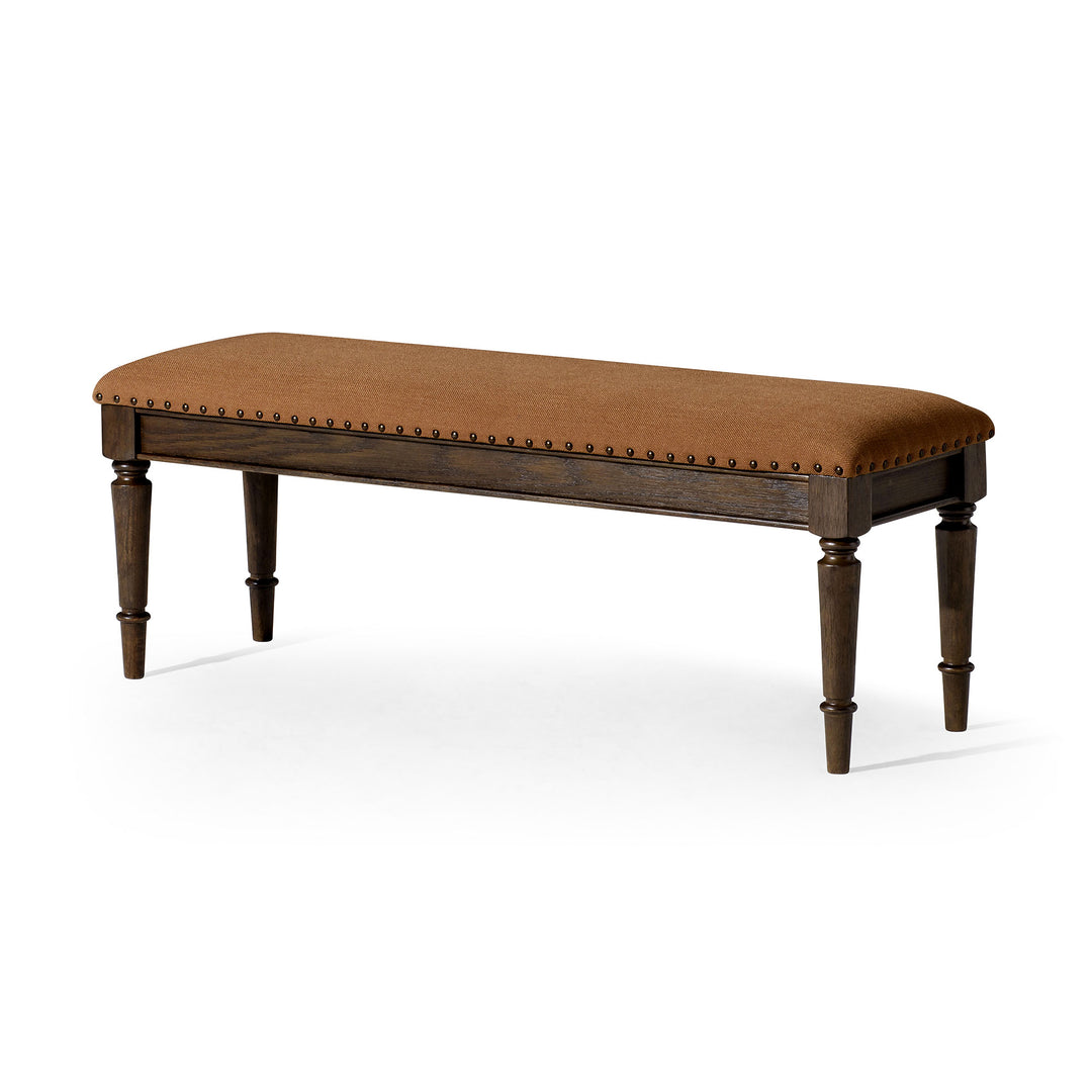 Maven Lane Elizabeth Traditional Upholstered Wooden Bench, Antiqued Brown Finish - VMInnovations