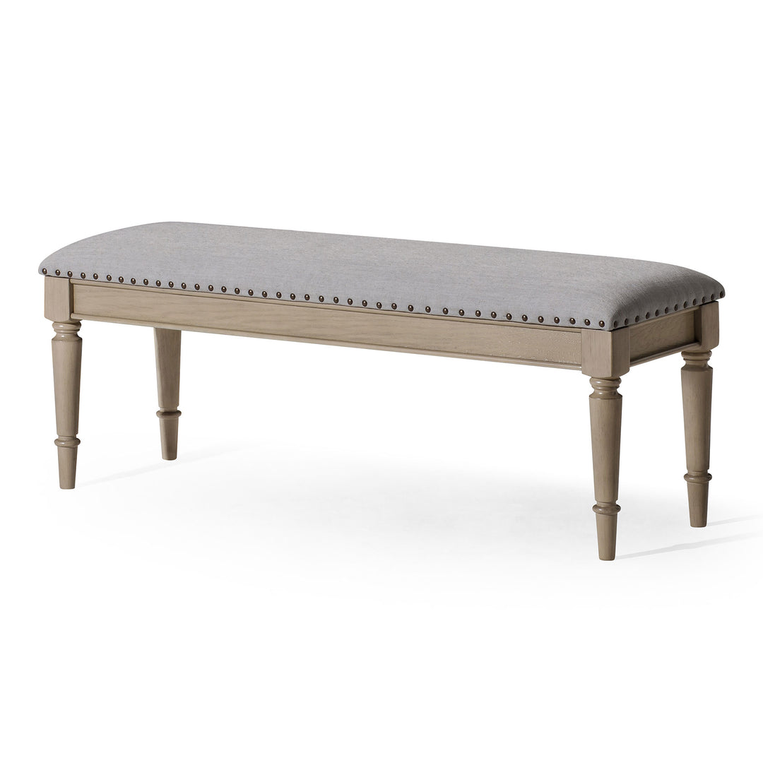 Maven Lane Elizabeth Traditional Upholstered Wooden Bench, Antiqued Grey Finish - VMInnovations
