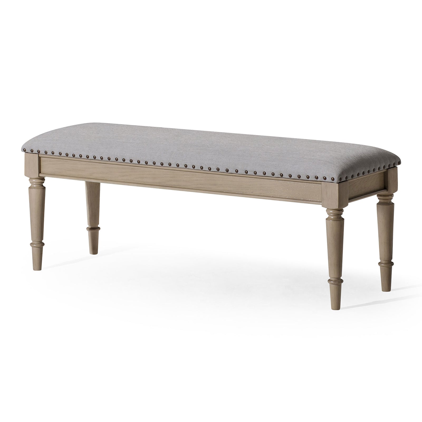 Maven Lane Elizabeth Traditional Upholstered Wooden Bench, Antiqued Grey Finish - VMInnovations