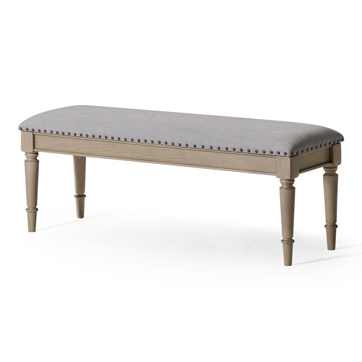 Maven Lane Elizabeth Traditional Upholstered Wooden Bench, Antiqued Grey Finish - VMInnovations