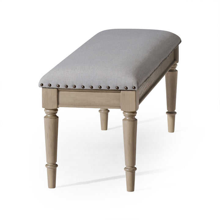 Maven Lane Elizabeth Traditional Upholstered Wooden Bench, Antiqued Grey Finish - VMInnovations