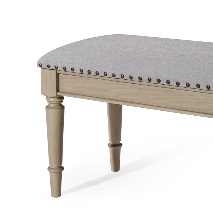 Maven Lane Elizabeth Traditional Upholstered Wooden Bench, Antiqued Grey Finish - VMInnovations