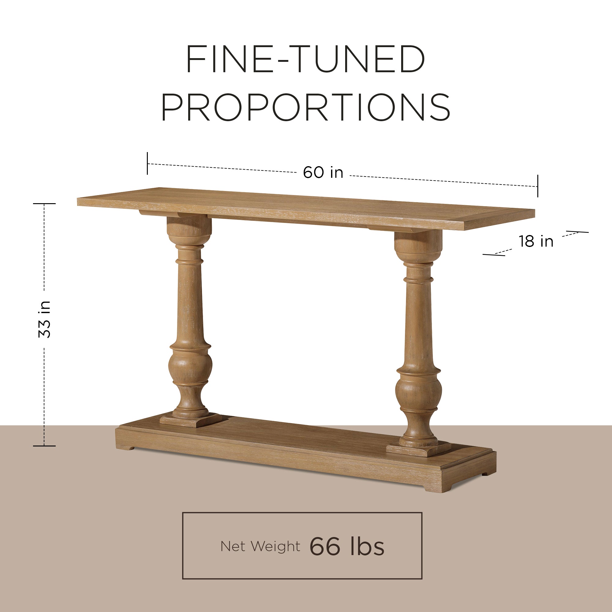 Maven Lane Arthur Wooden Console Table in Antiqued Natural Finish (Open Box) - VMInnovations