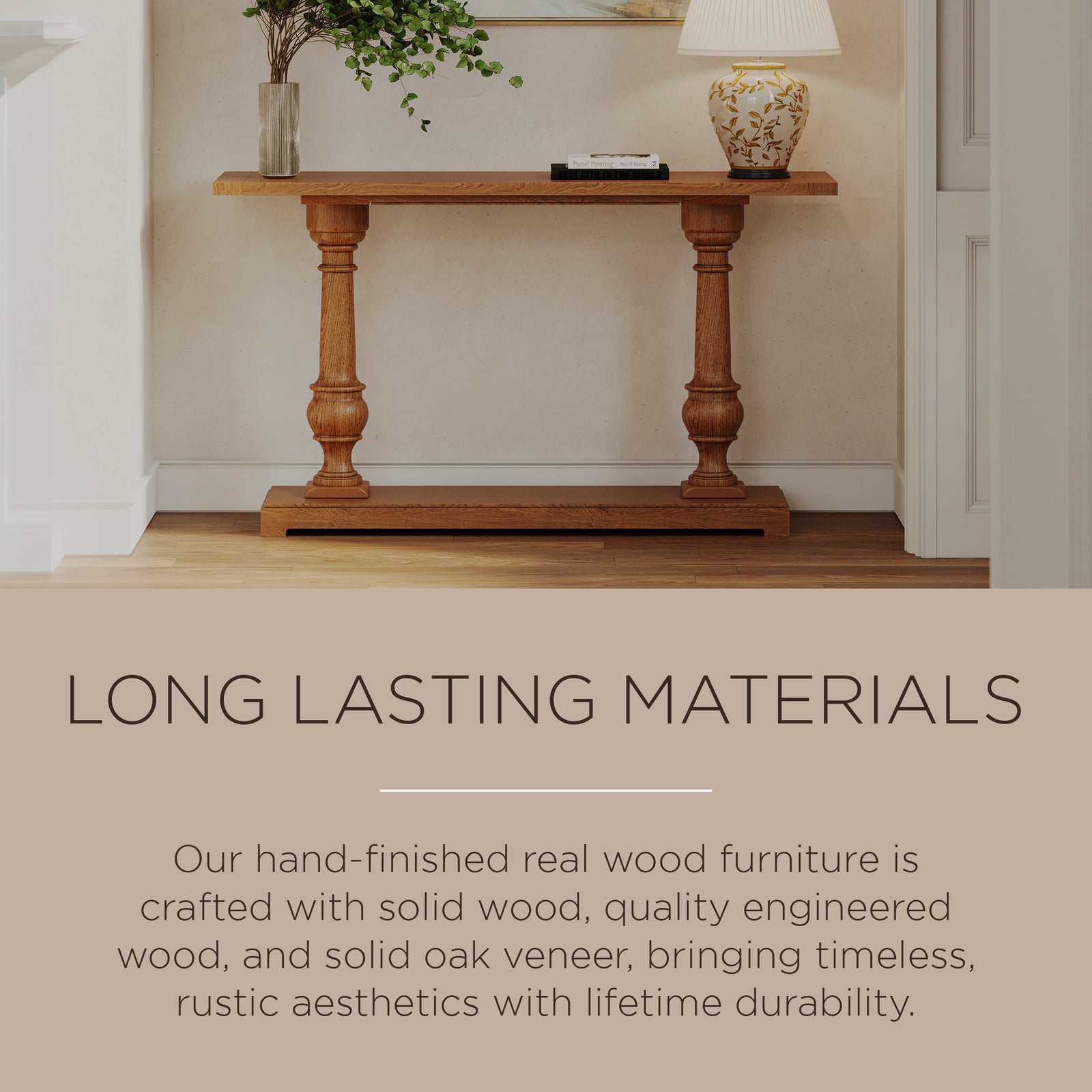 Maven Lane Arthur Traditional Wooden Console Table in Antiqued Natural Finish - VMInnovations